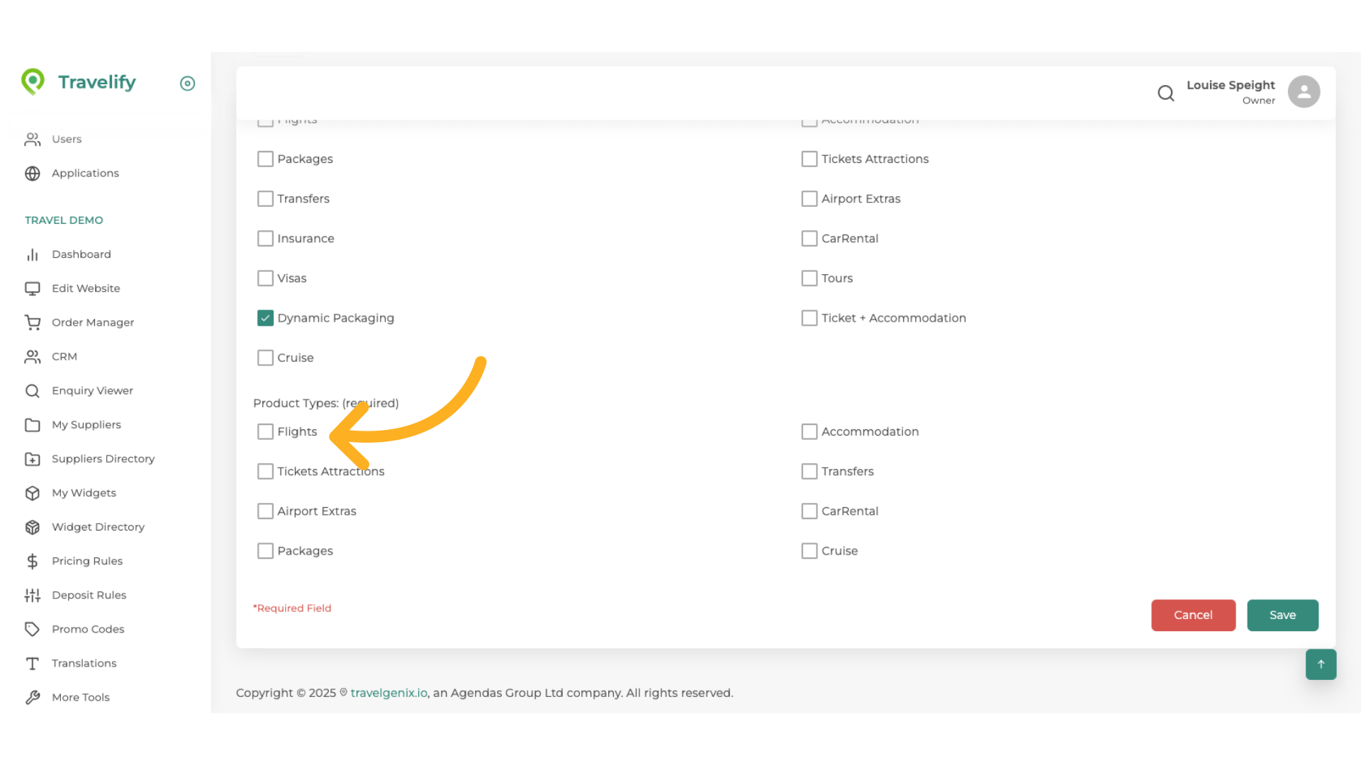 Select Flights and Accommodation in this section