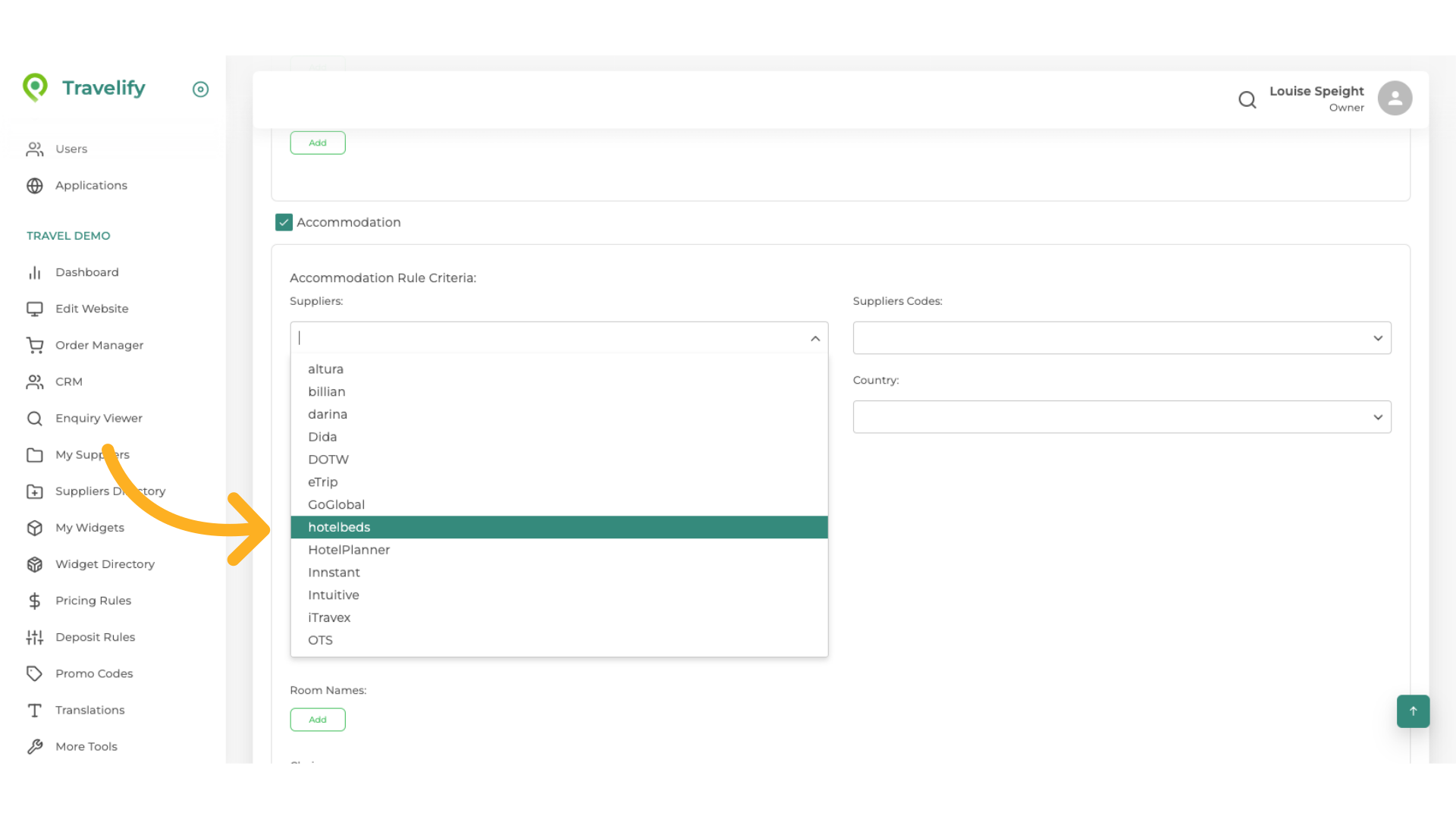 Here you can select from the dropdown or leave blank to include all your accommodation suppliers