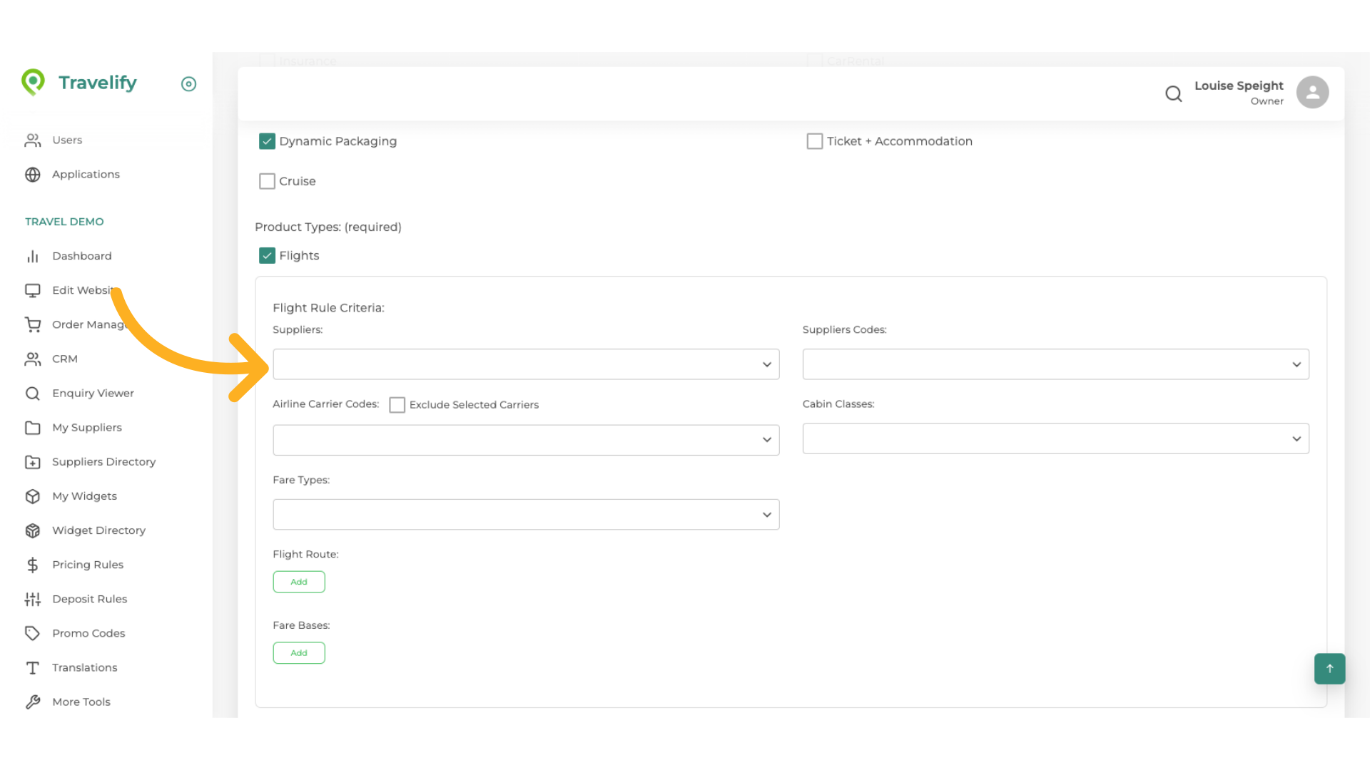 Select your Flight supplier