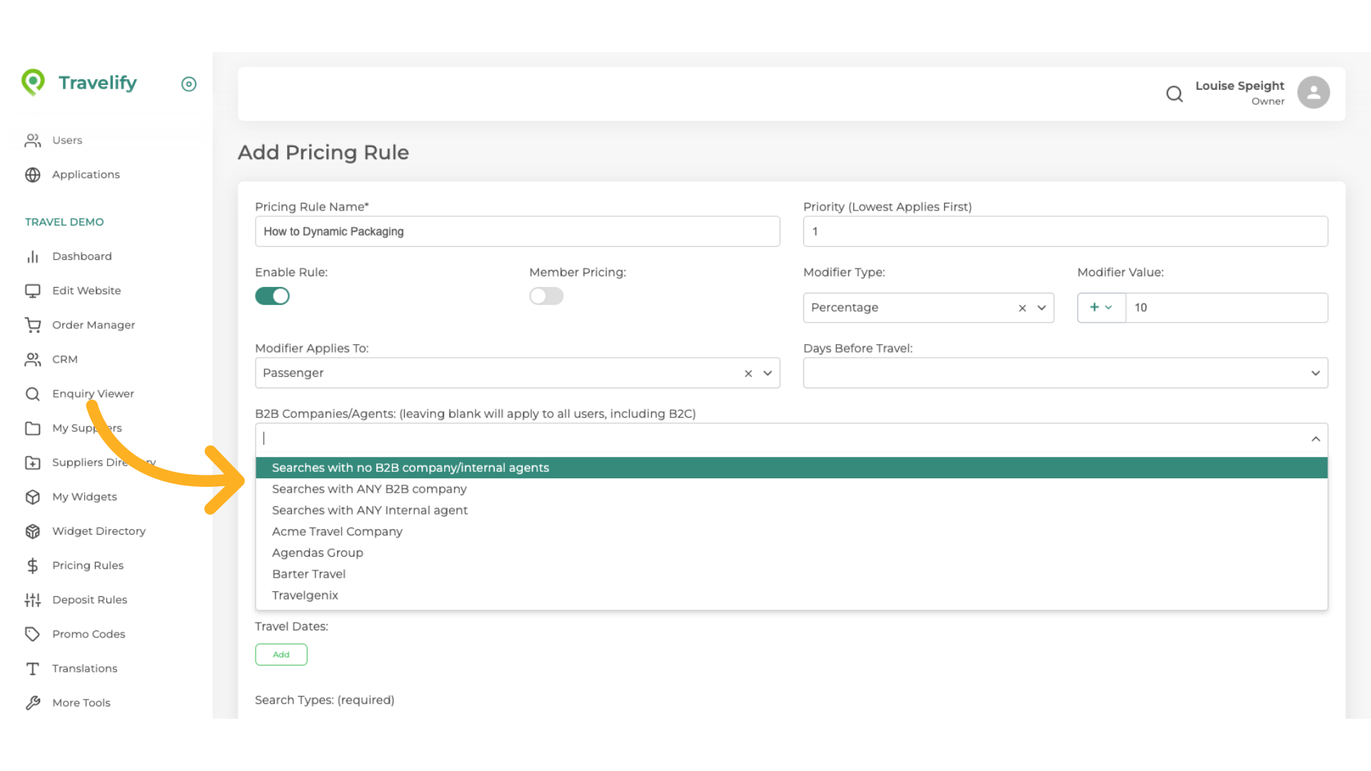 Make your selection from the dropdown