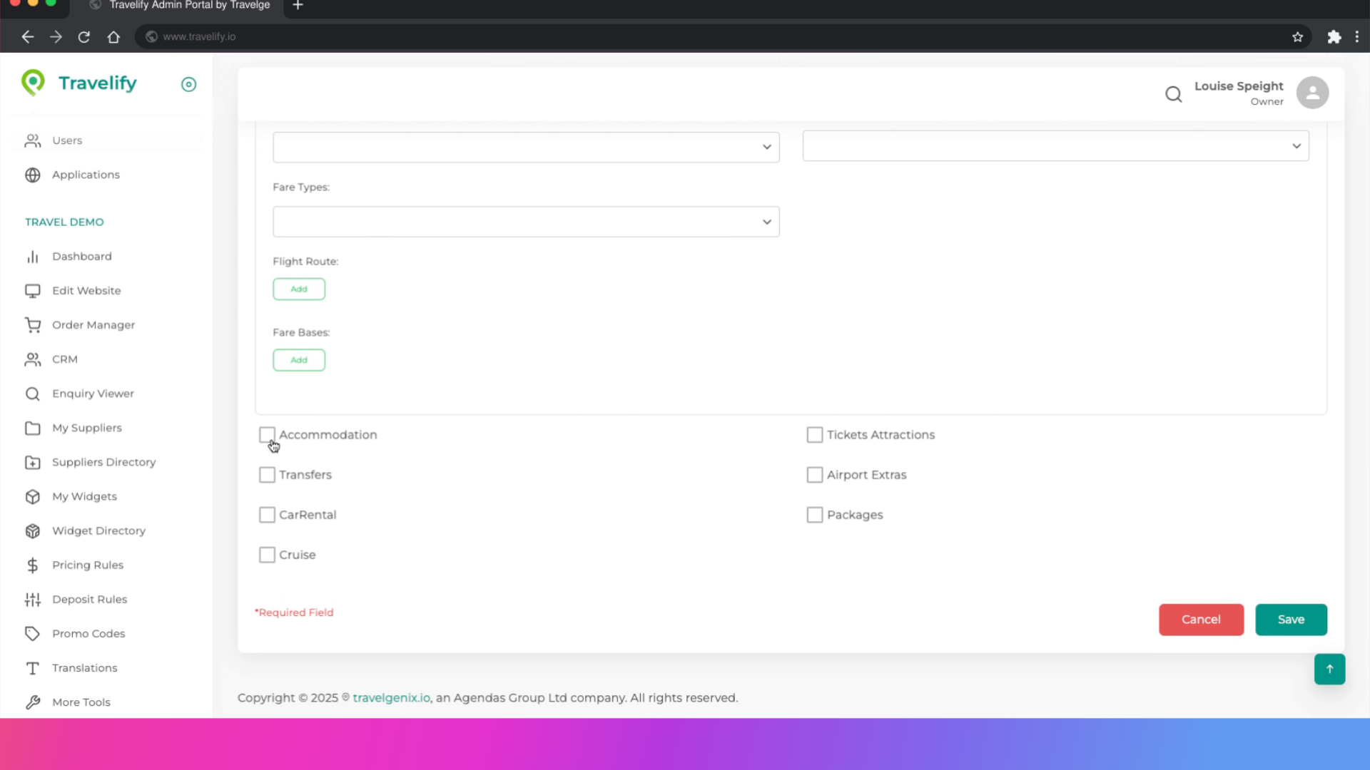 Check the Accommodation box