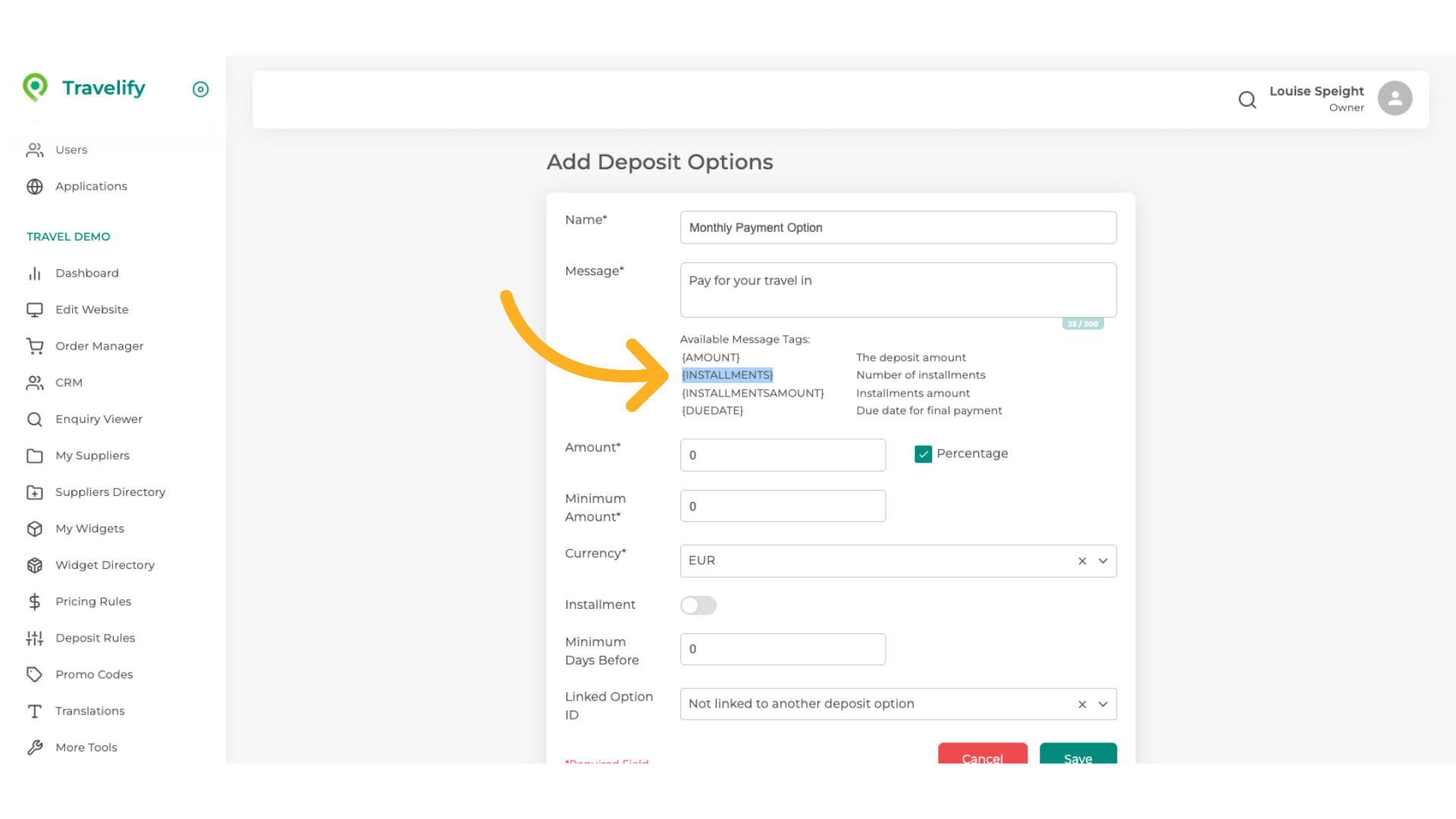 Highlight '{INSTALLMENTS}'