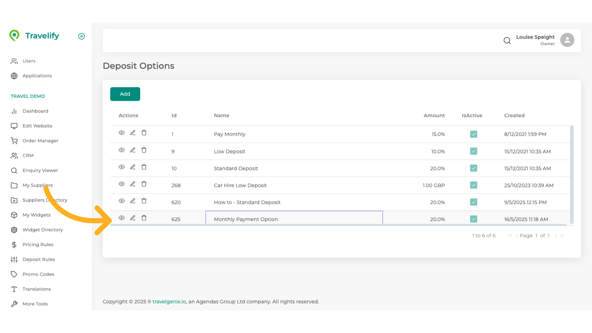 This will now appear in your list of Deposit Options