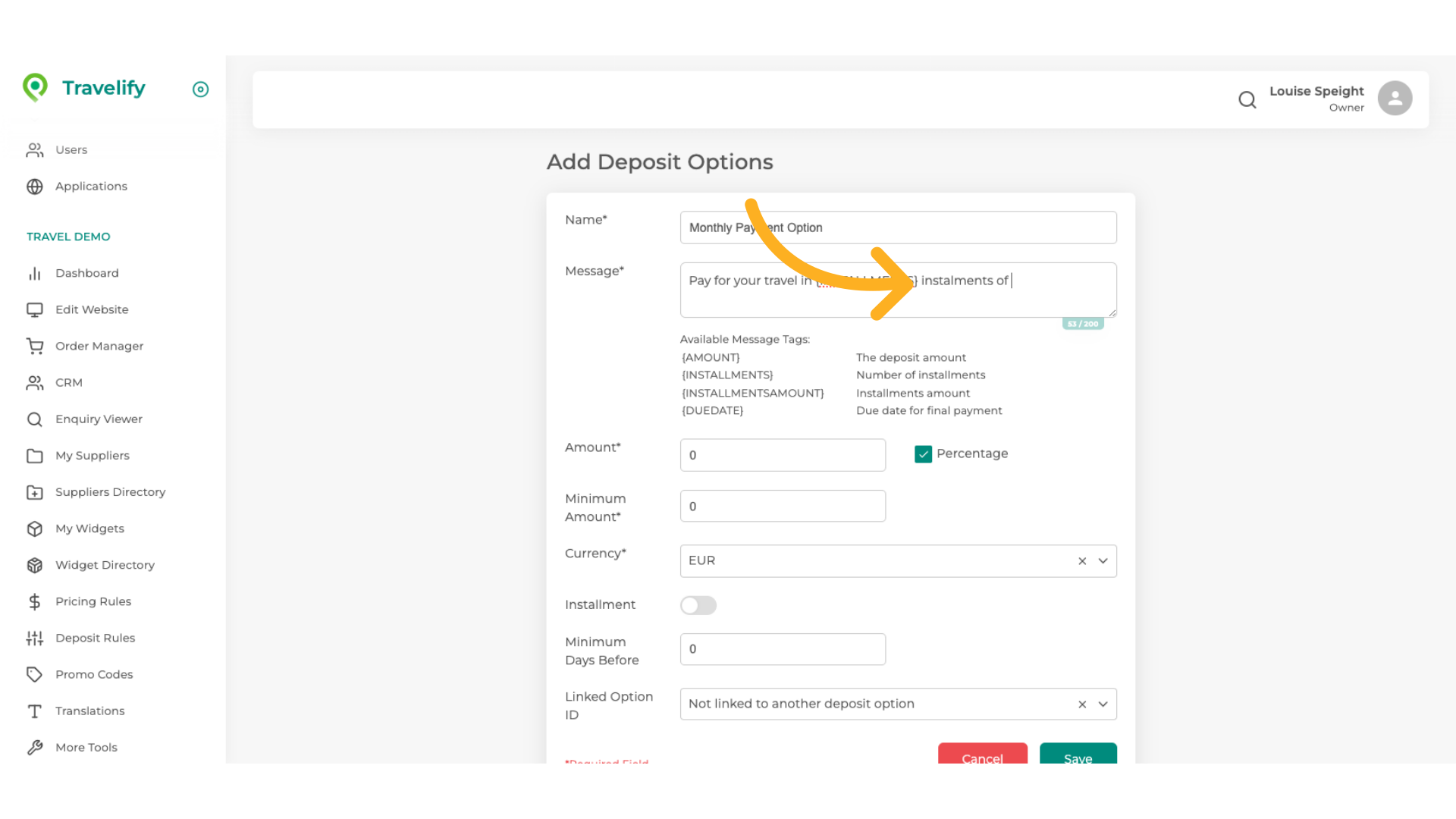Click next to 'Pay for your travel in {INSTALLMENTS} instalments of '
