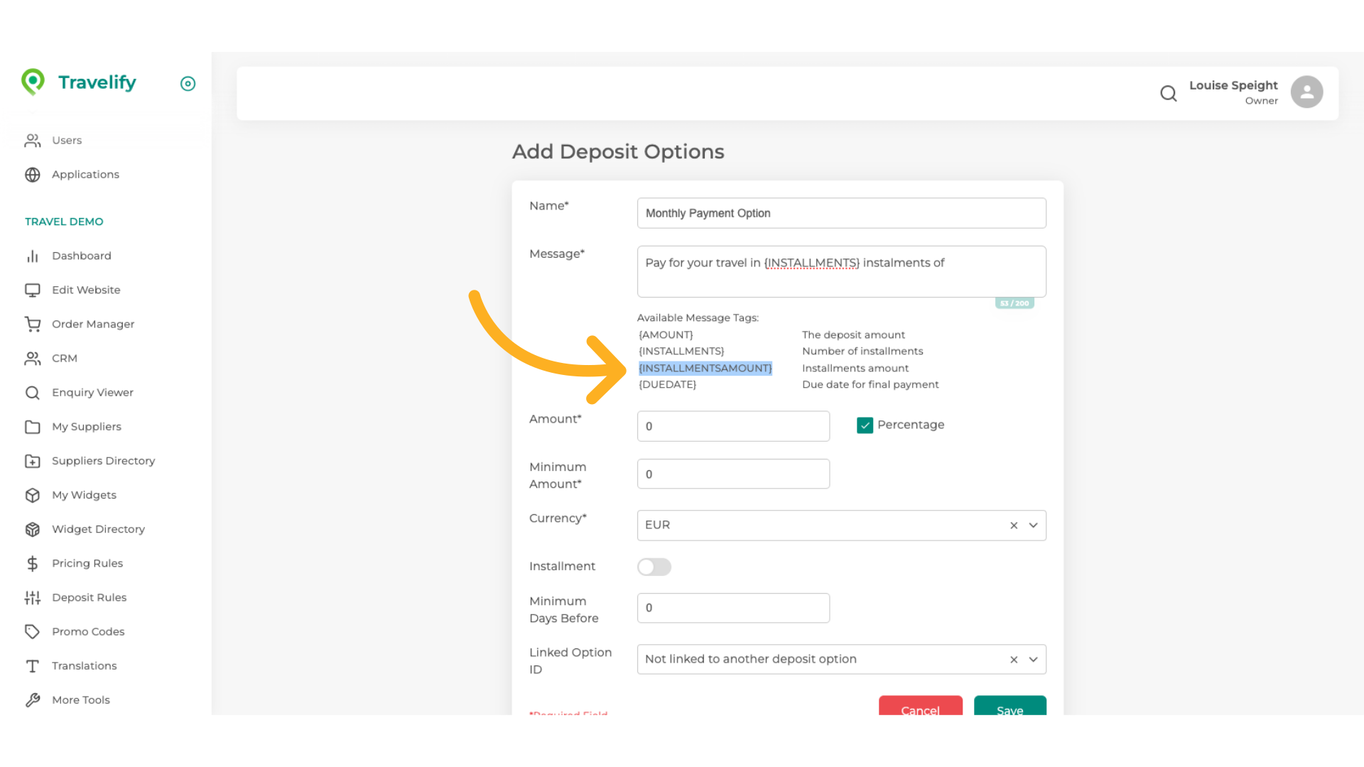 Highlight '{INSTALLMENTSAMOUNT}'