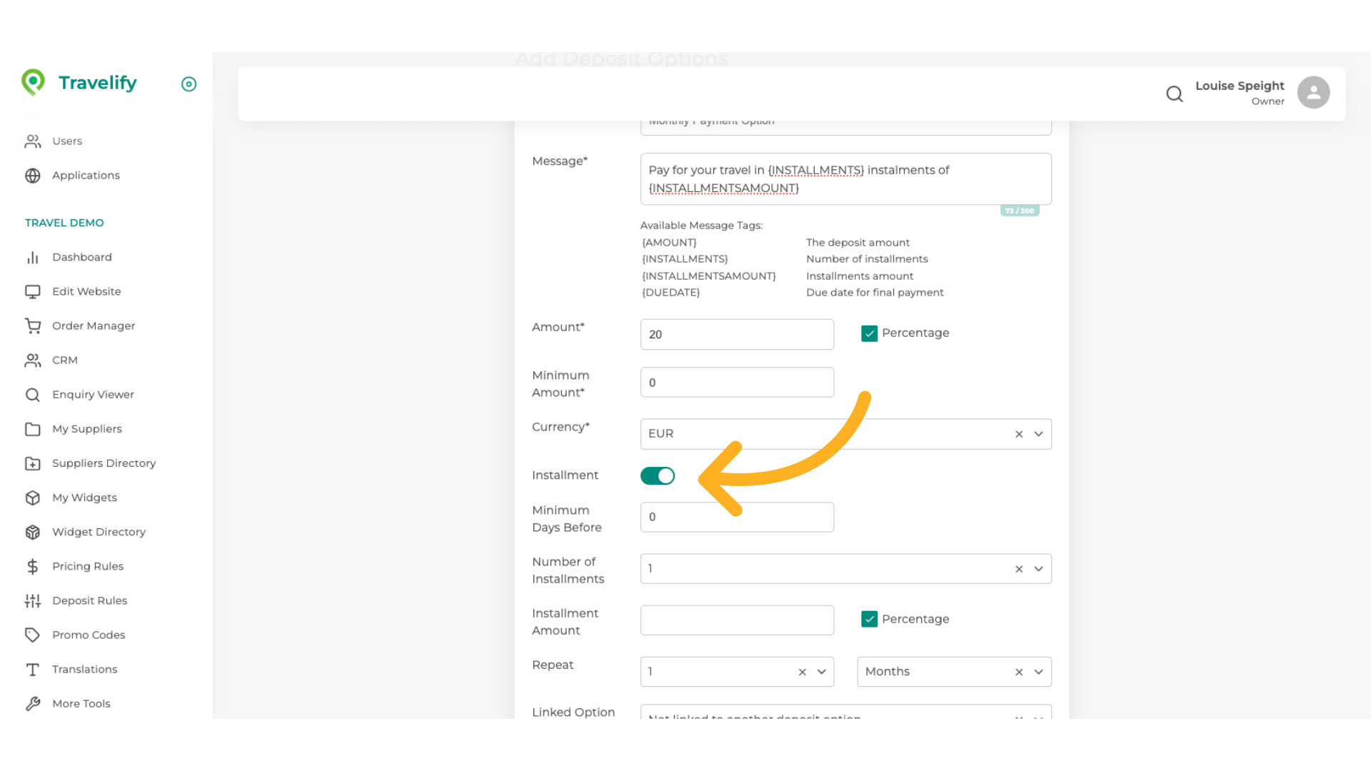 As we are setting up an Instalment Option check this box