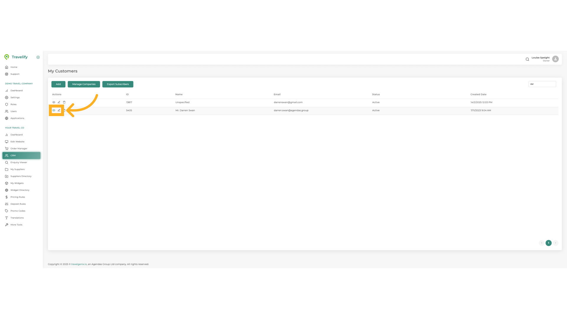 Select the Edit or Action icon to perform task required