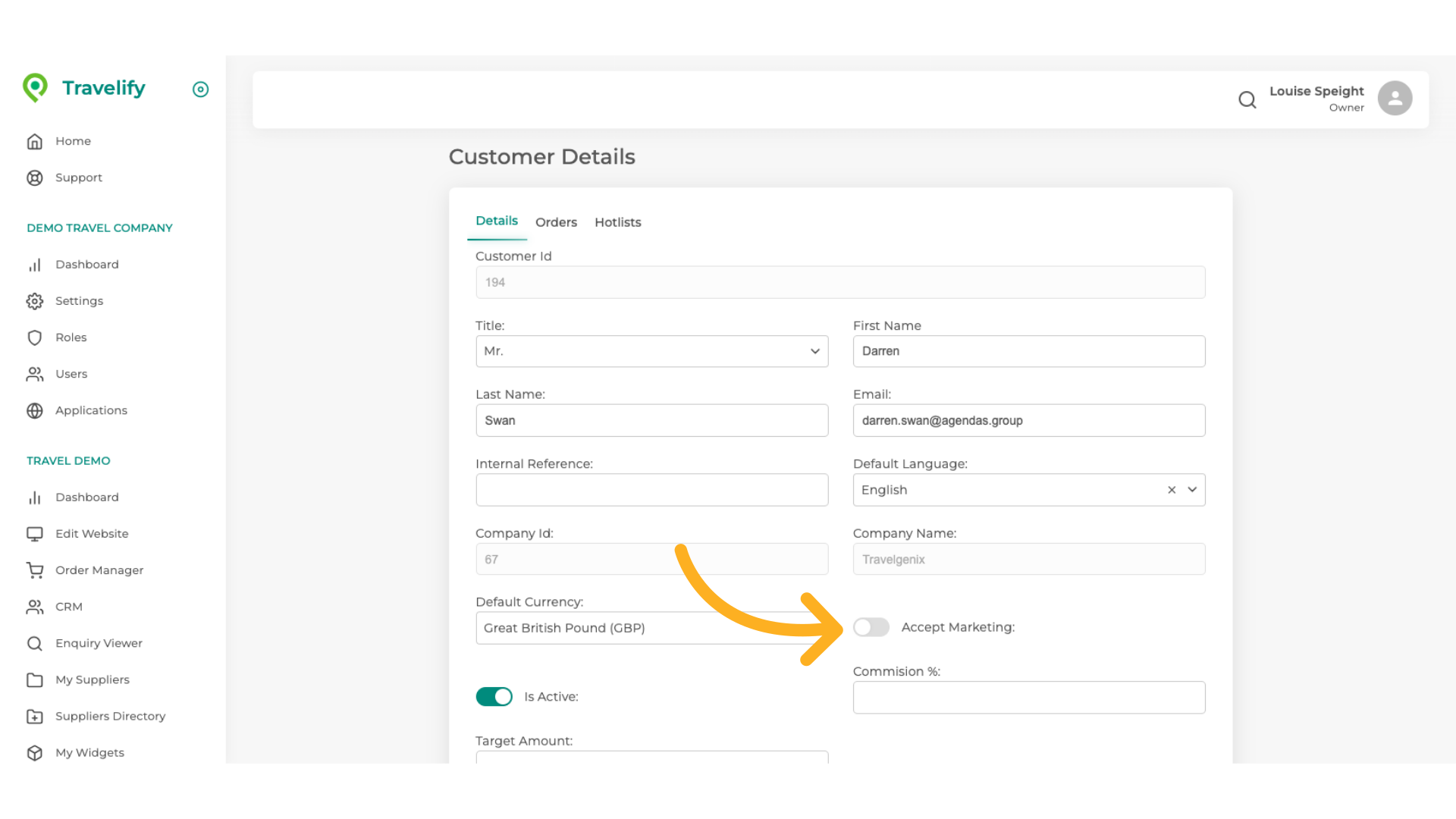 If this box is checked then the customer has indicated they are happy to receive Marketing information