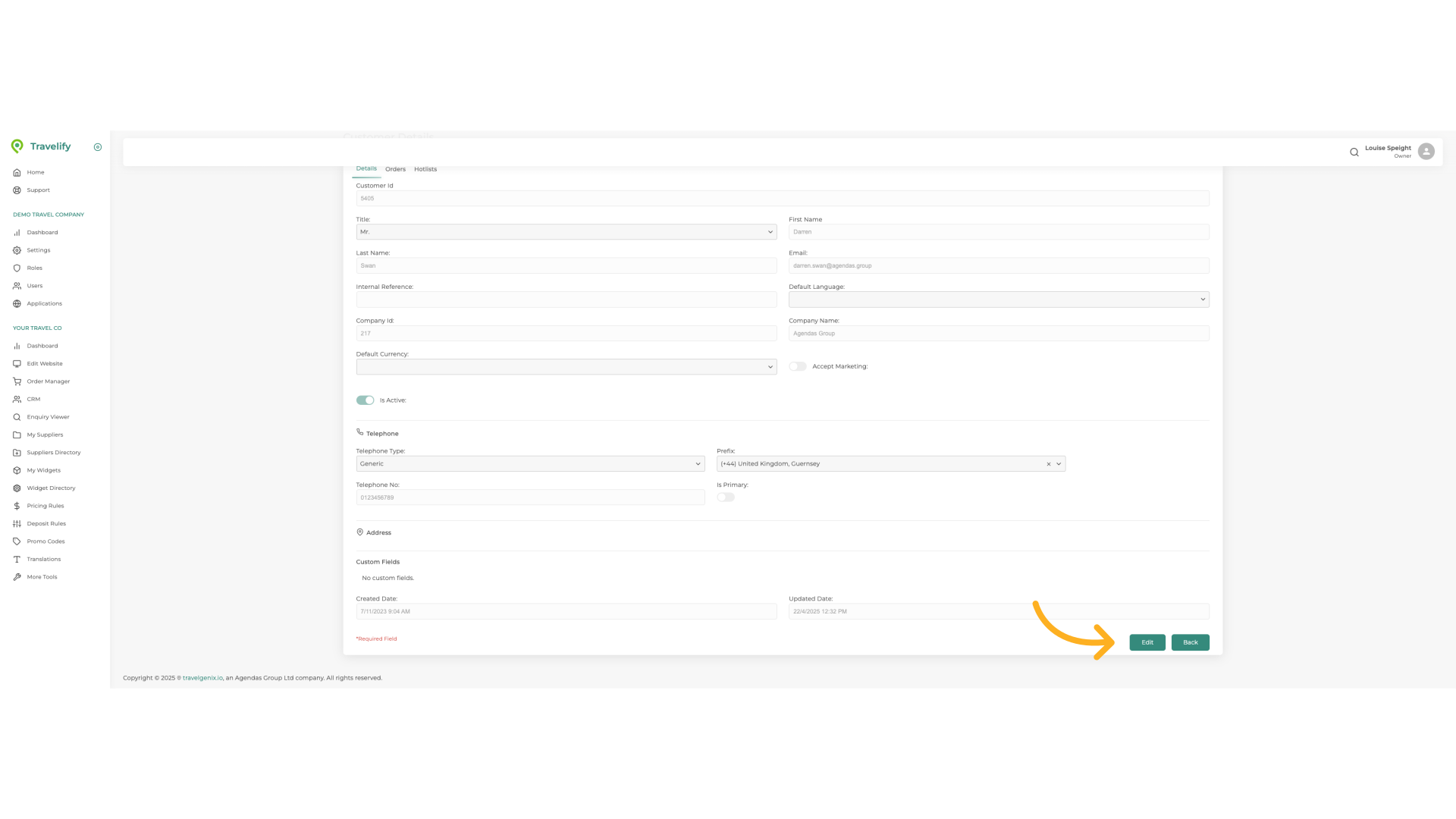 The Details tab shows all Customer details provided with first booking