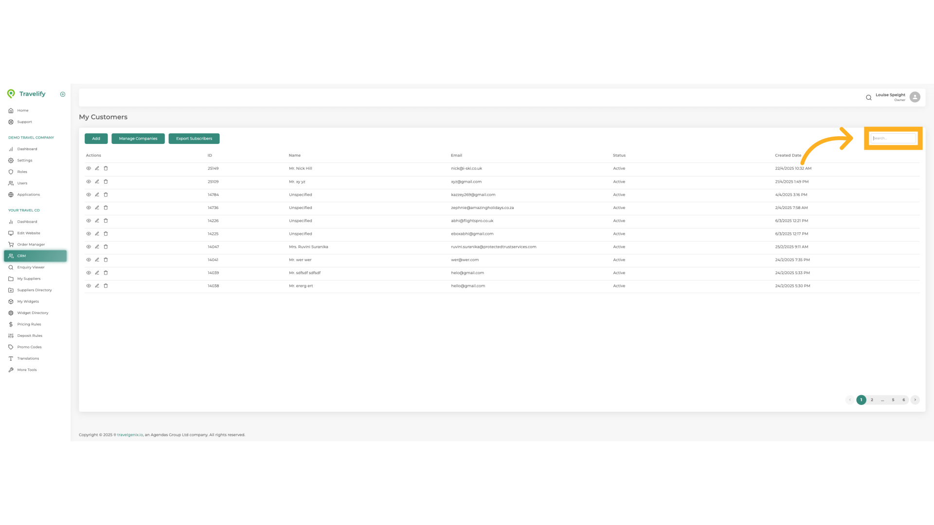 Use this search box to locate Customer