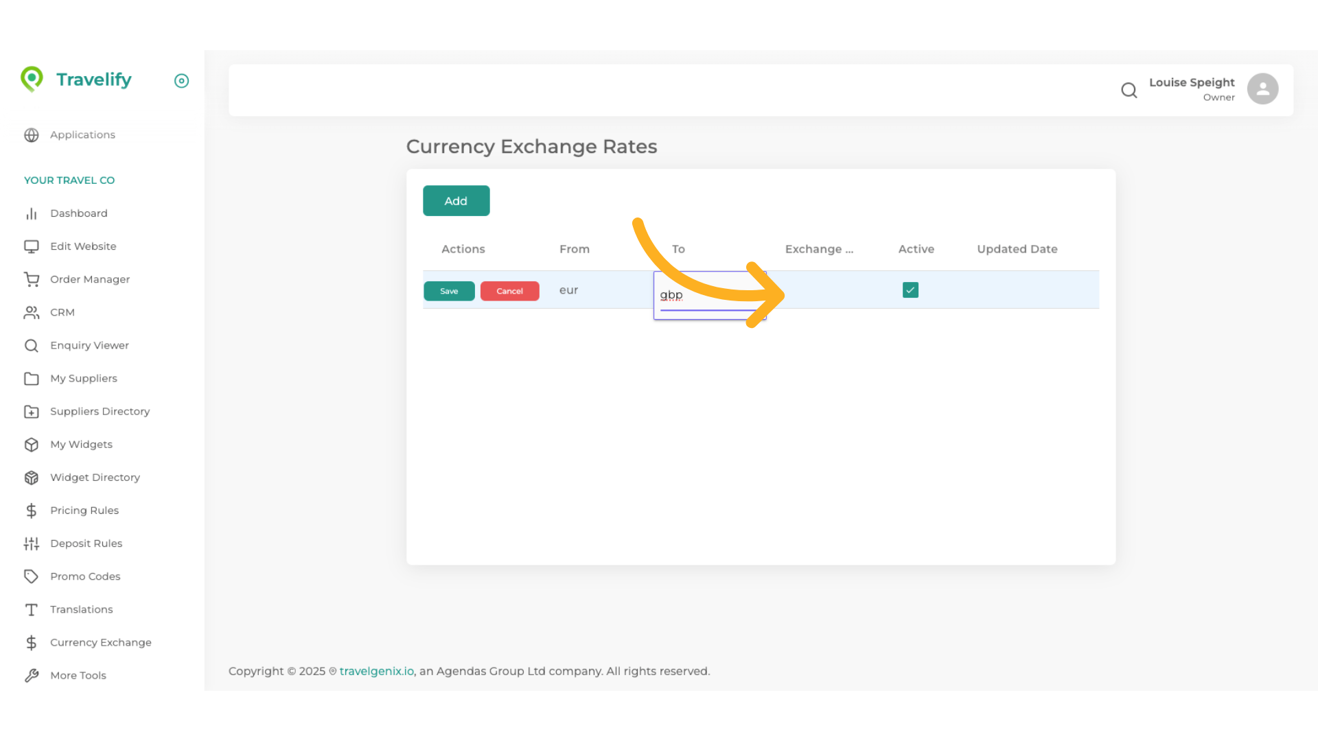 Here we enter the exchange rate we want
