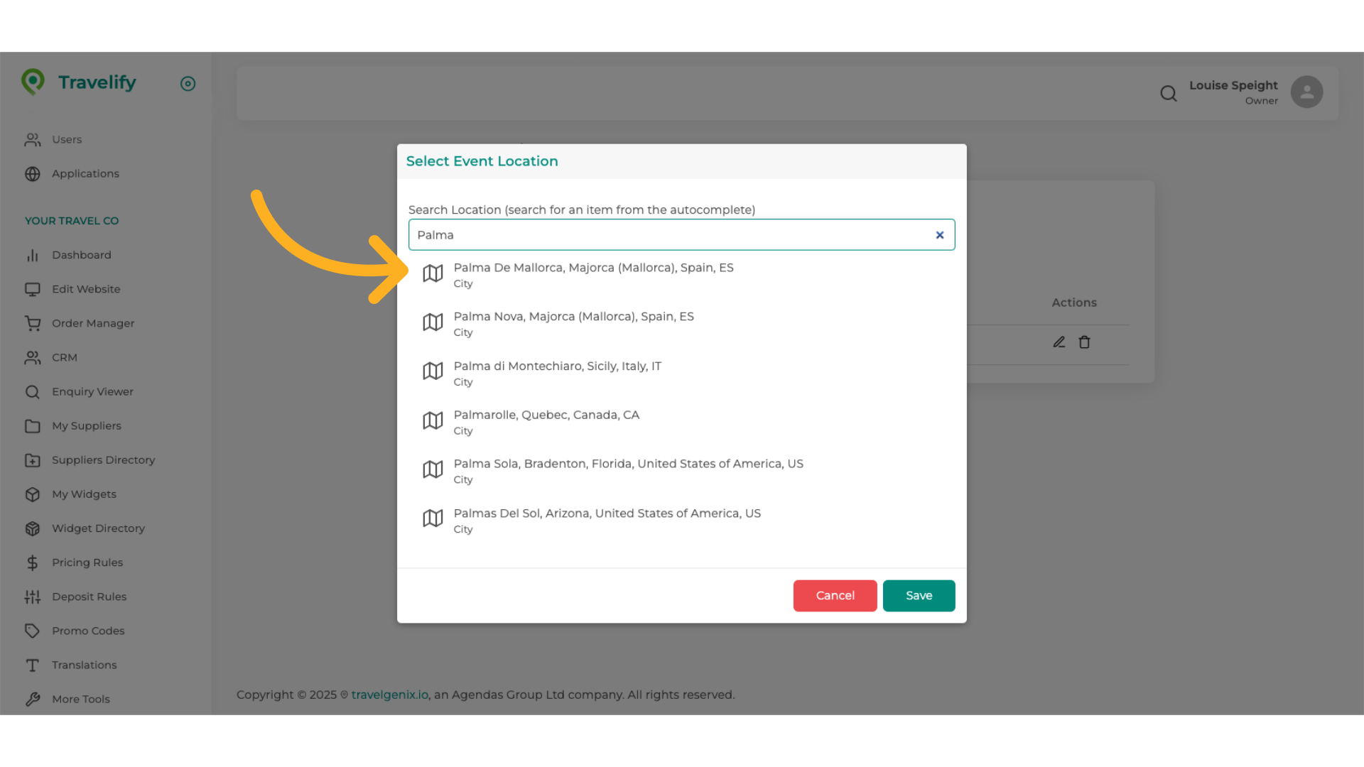 You will see desitination names populate as you type
