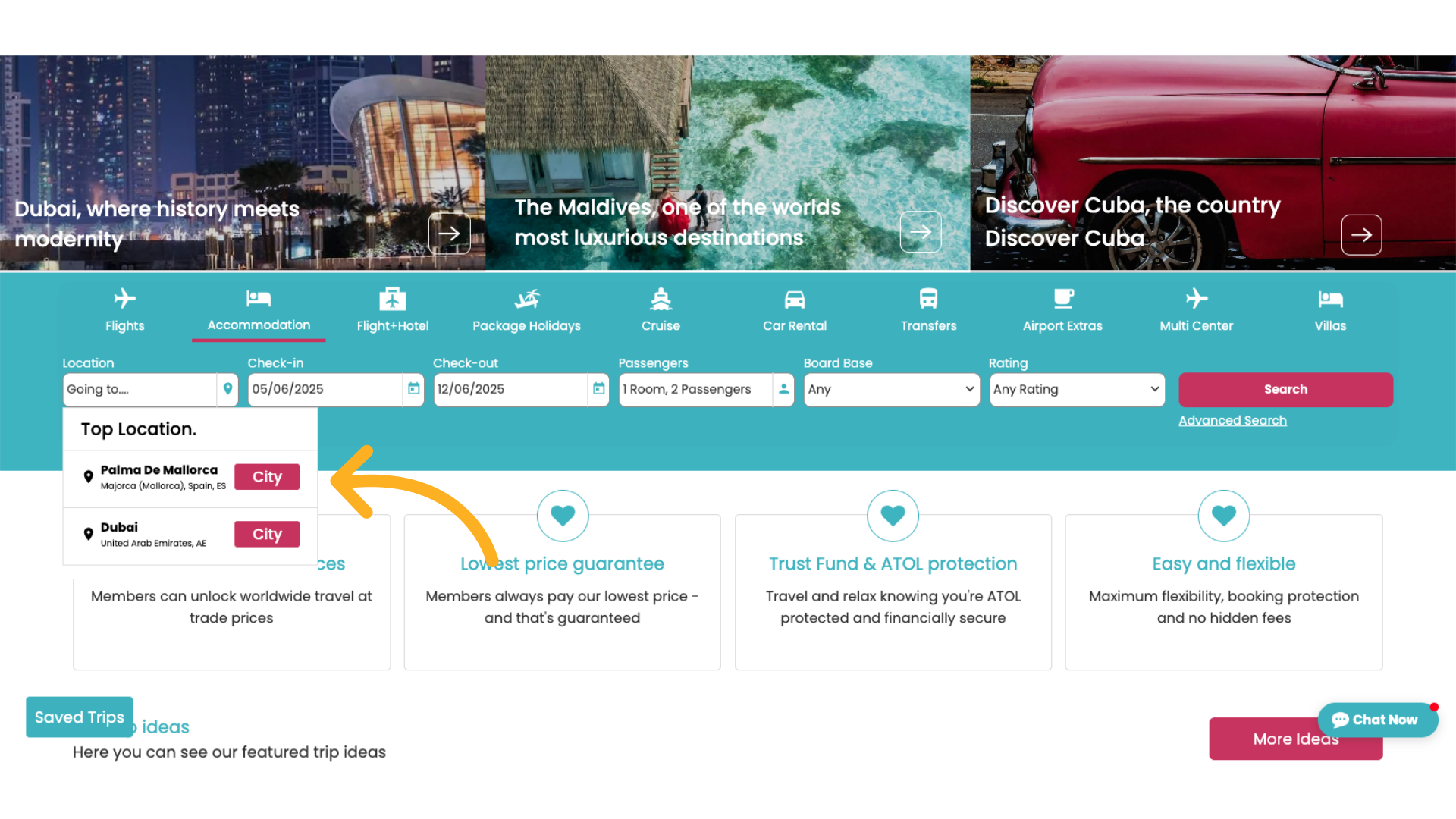 You can now see your added top location appear in your searchbox