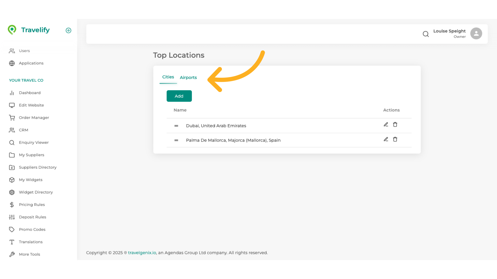 You can choose your top airport searches in the same way