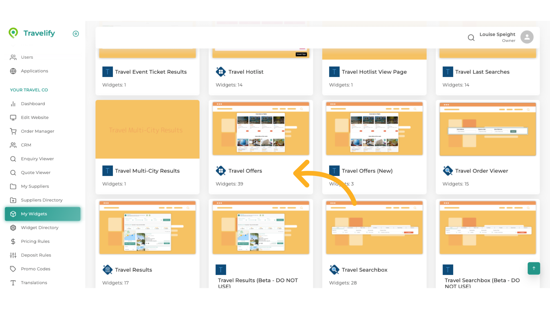 Select the widget section you wish to add to your site