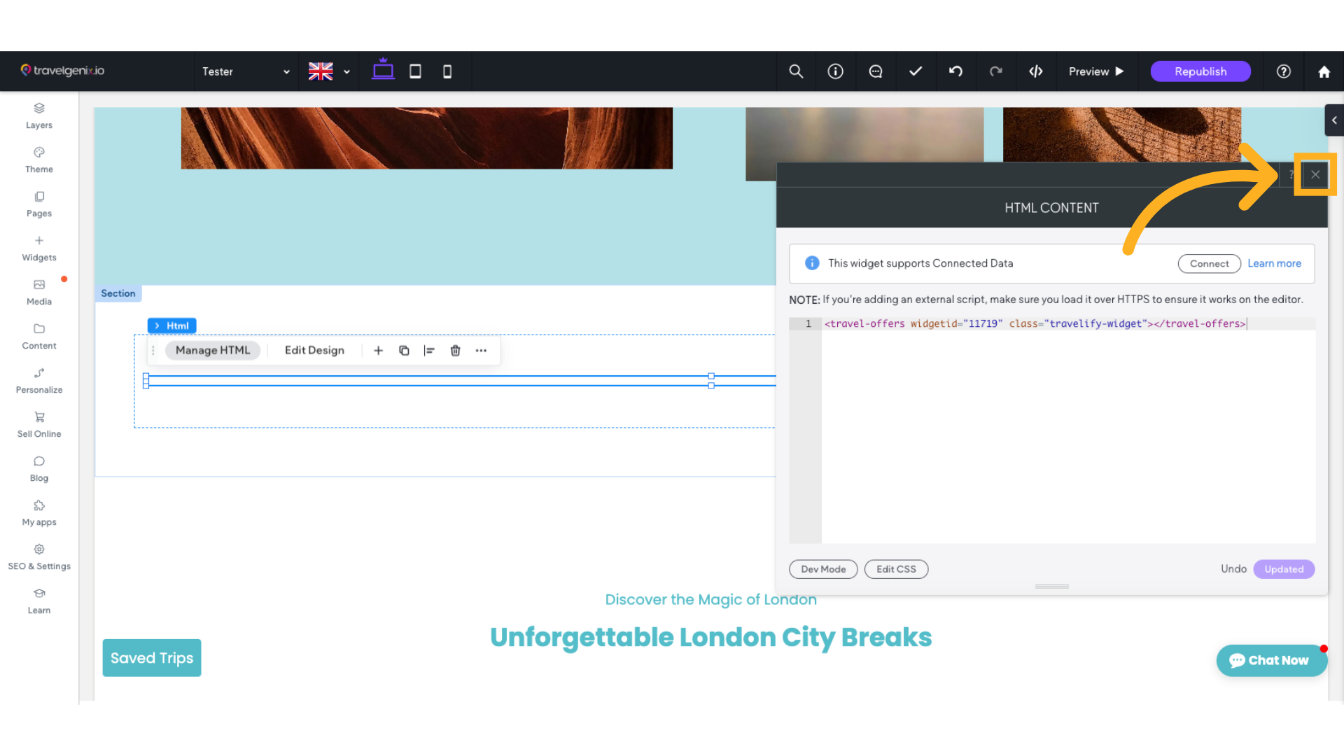 Close down this section and refresh your page
