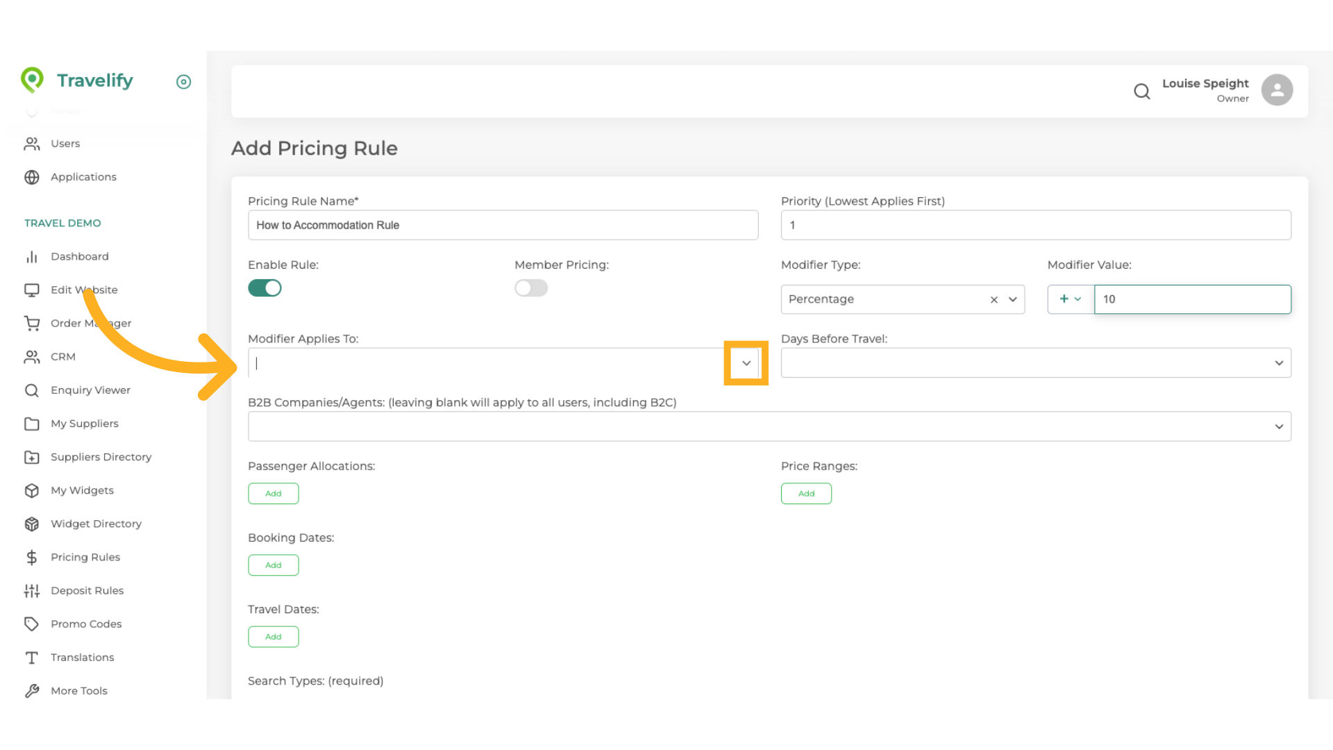 Here you decide how the Rule will be applied