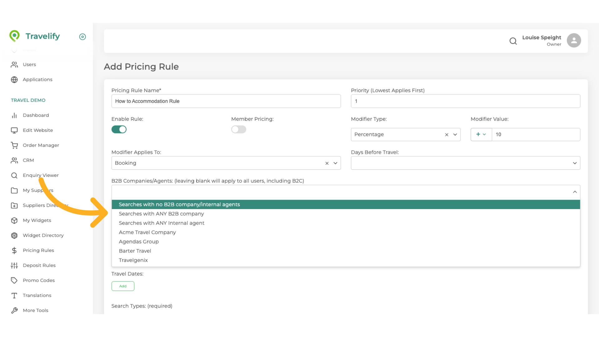 Make you selection from the dropdown