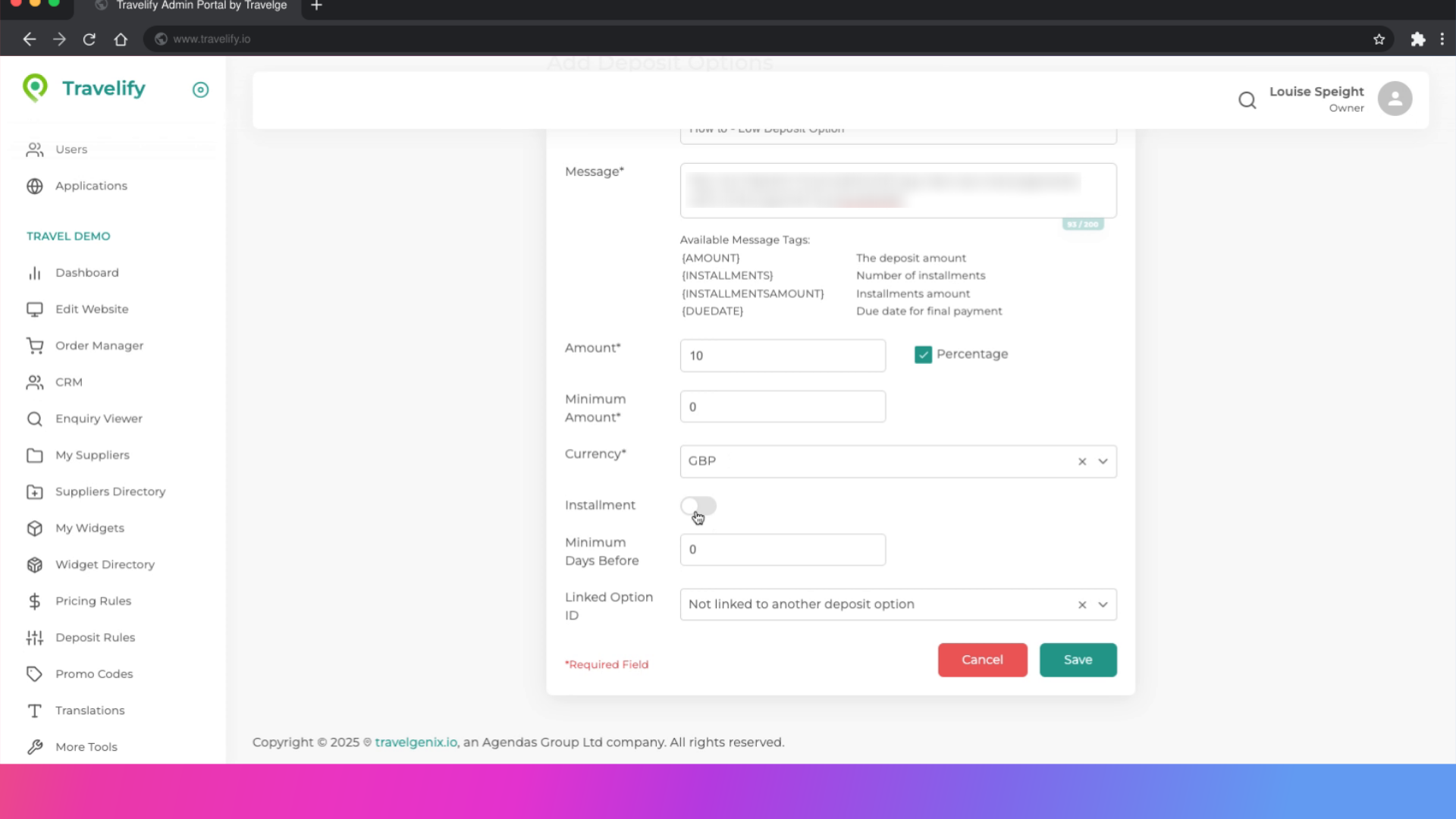 Check Instalments box