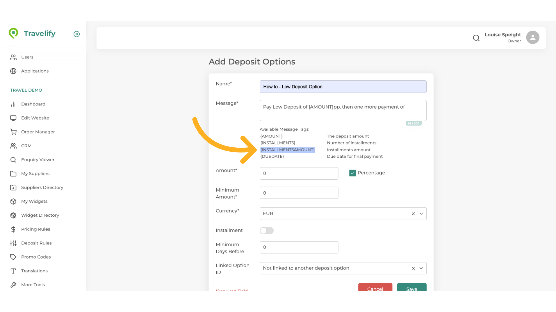 Highlight '{INSTALLMENTSAMOUNT}' and Copy