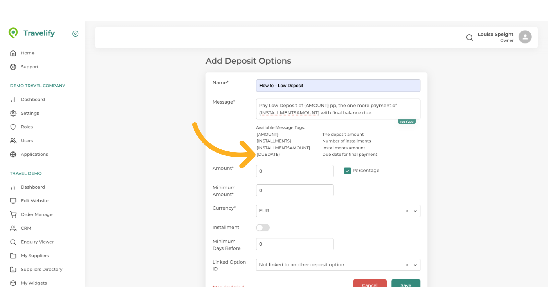 Then select '{DUEDATE}'