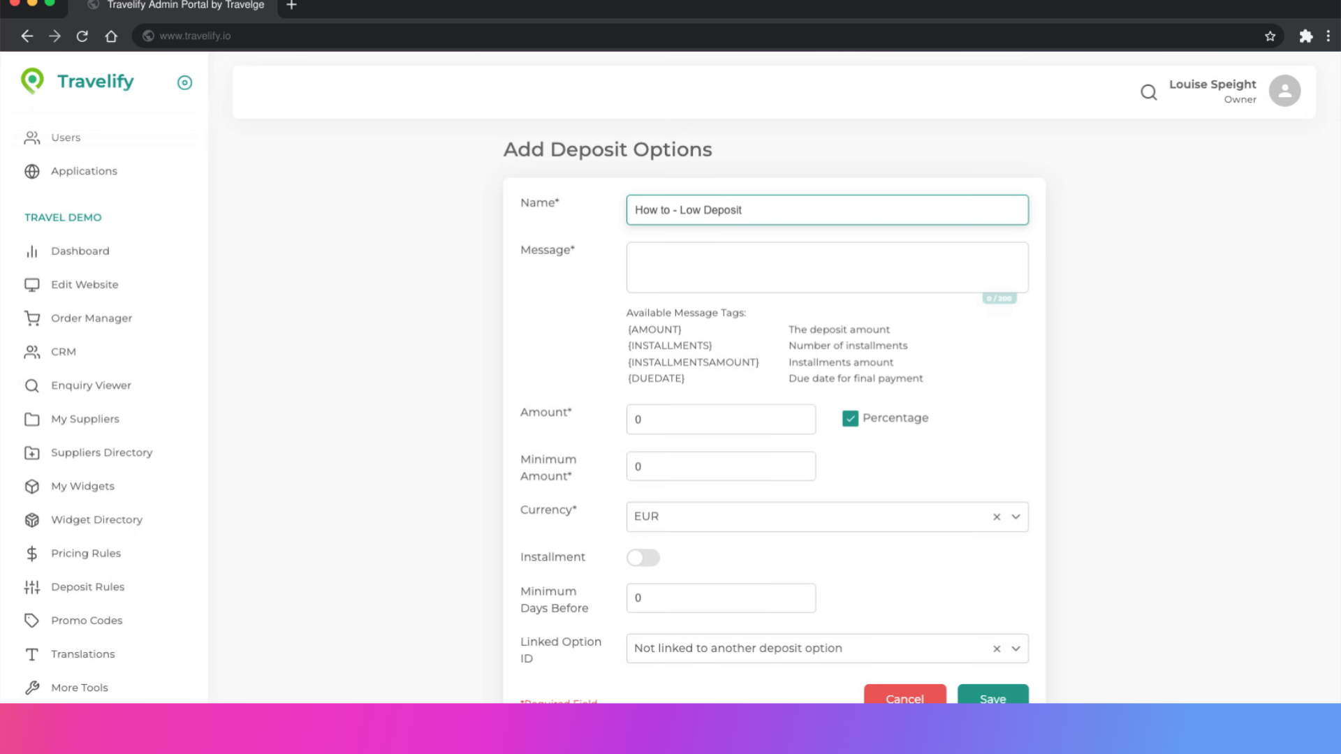 Fill in deposit name