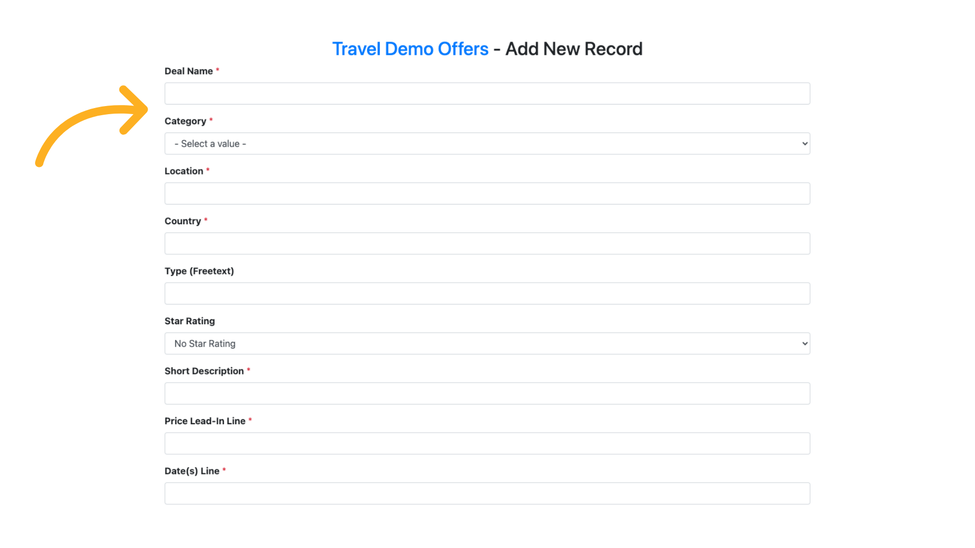 A blank form will appear for you to fill out