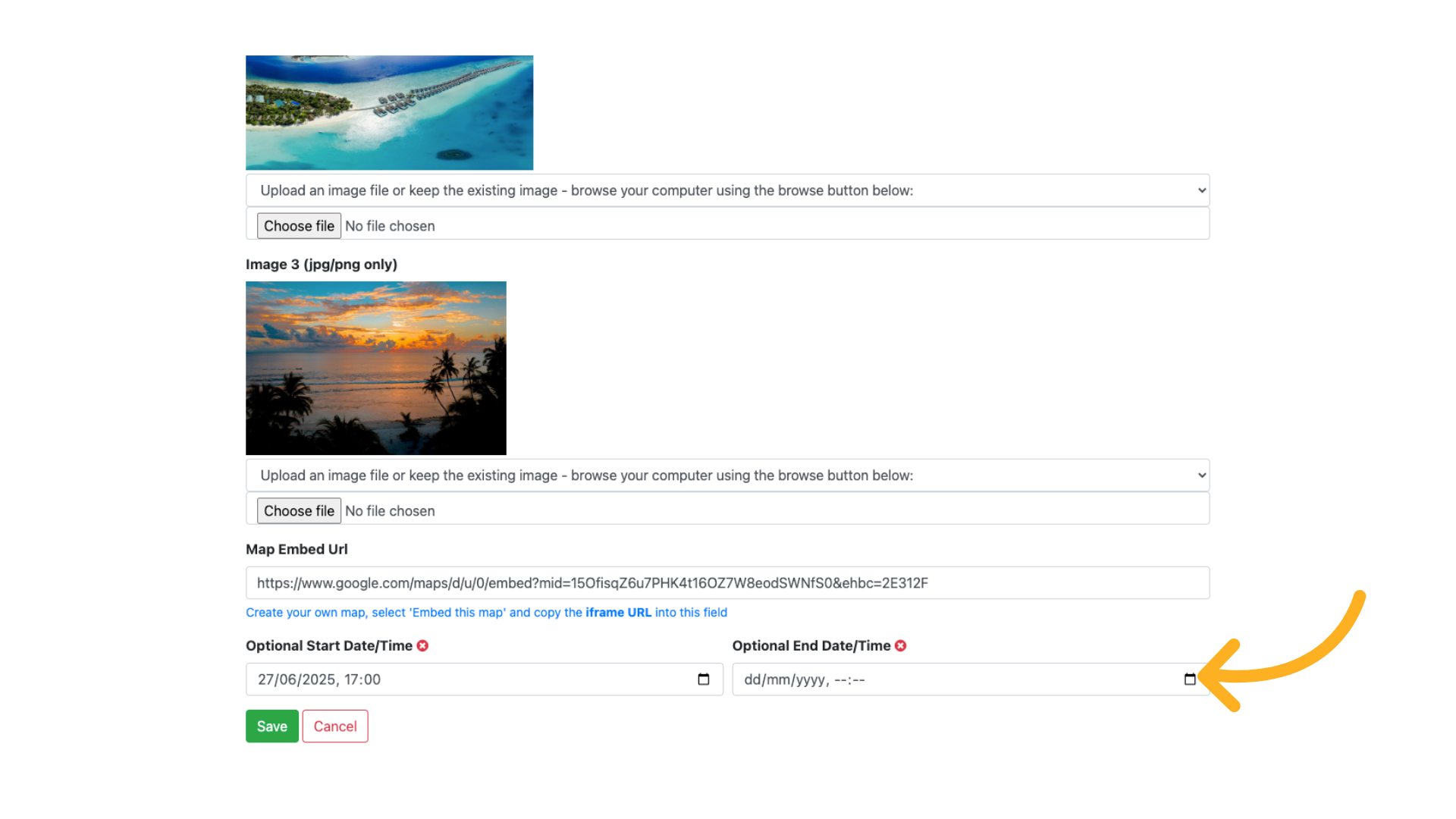 Select the end date/time range