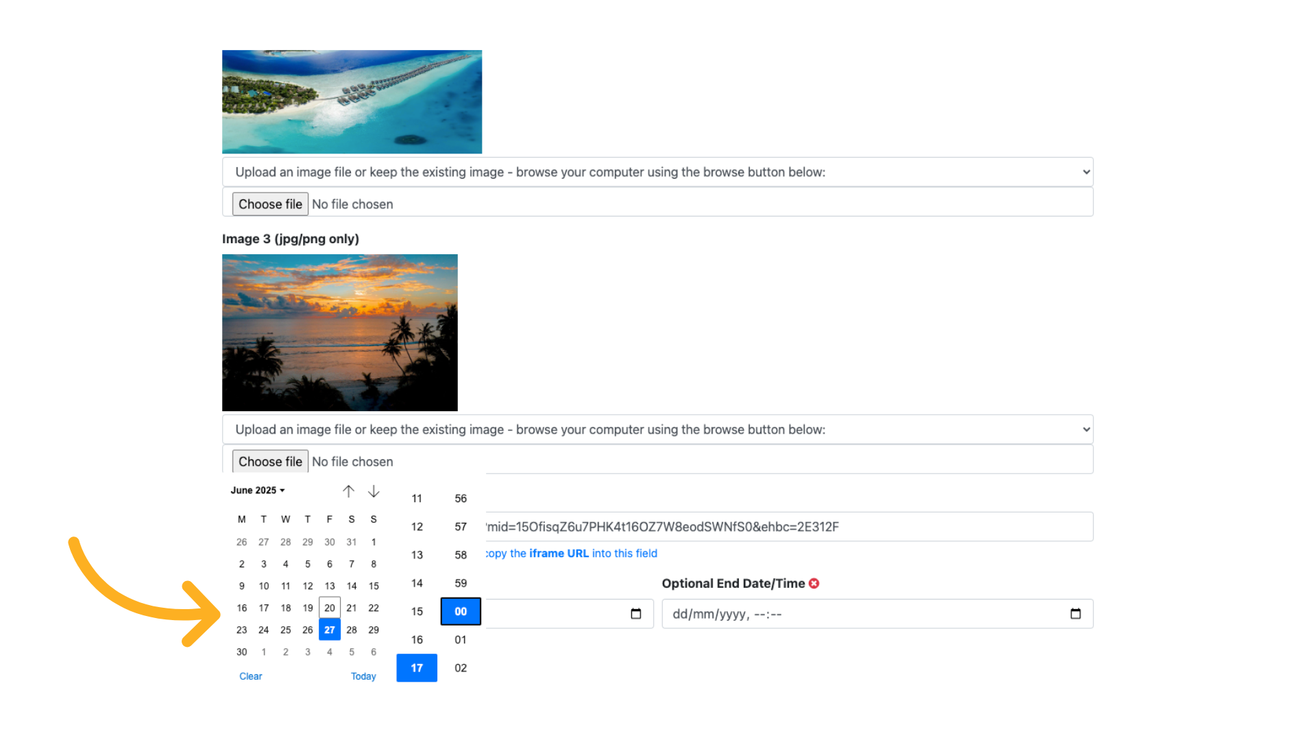 Select the date/time range