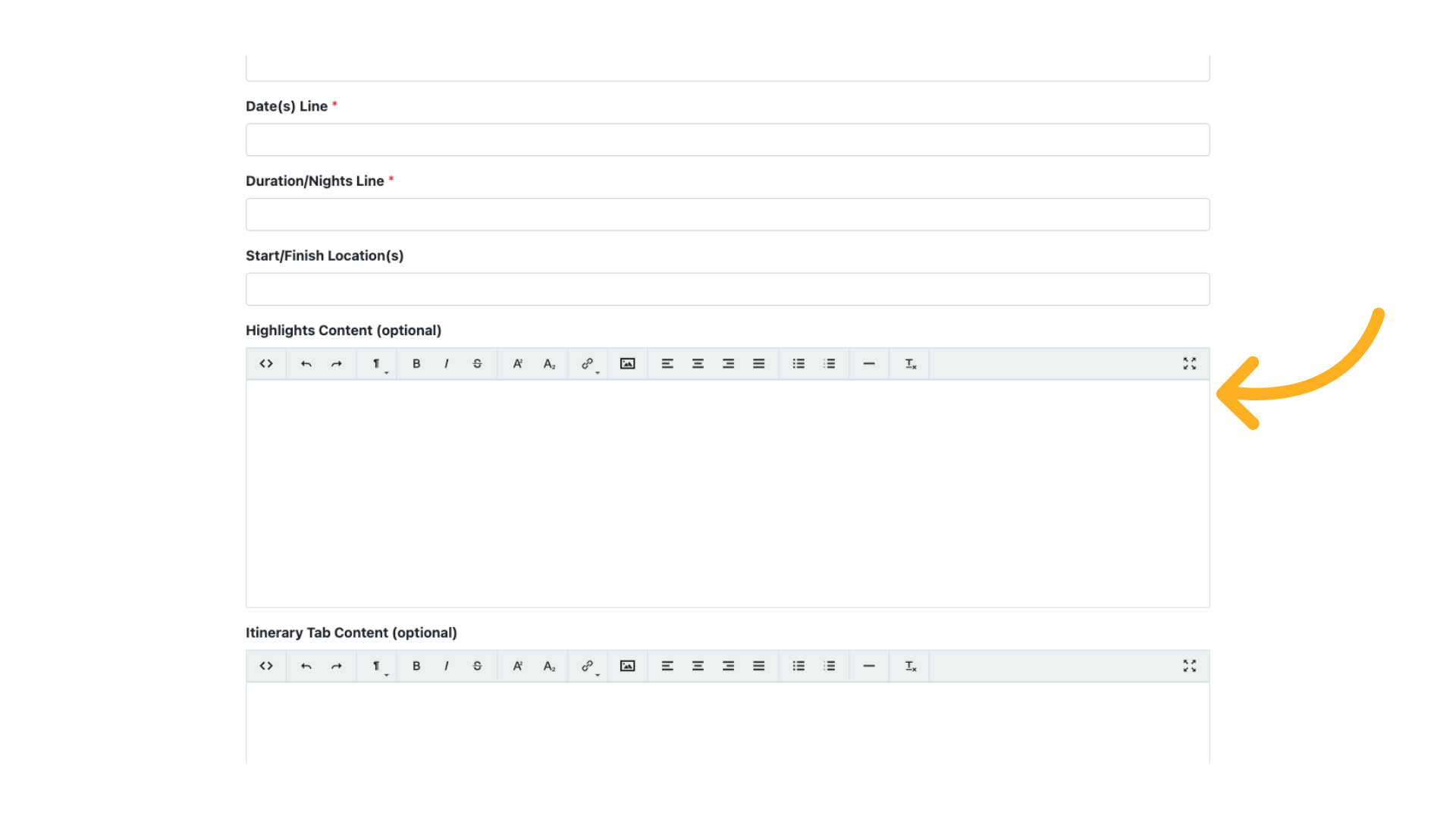 Work your way through the form adding as much content as you wish