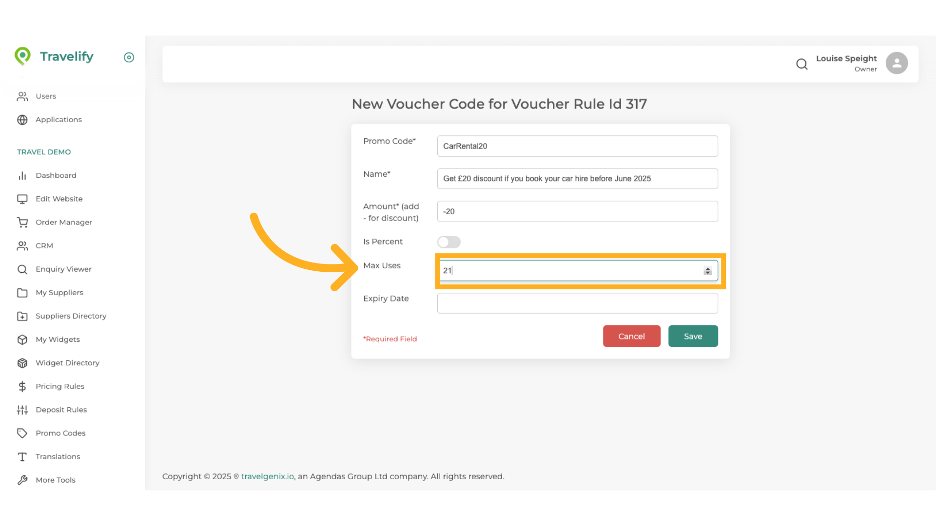 Click desired number