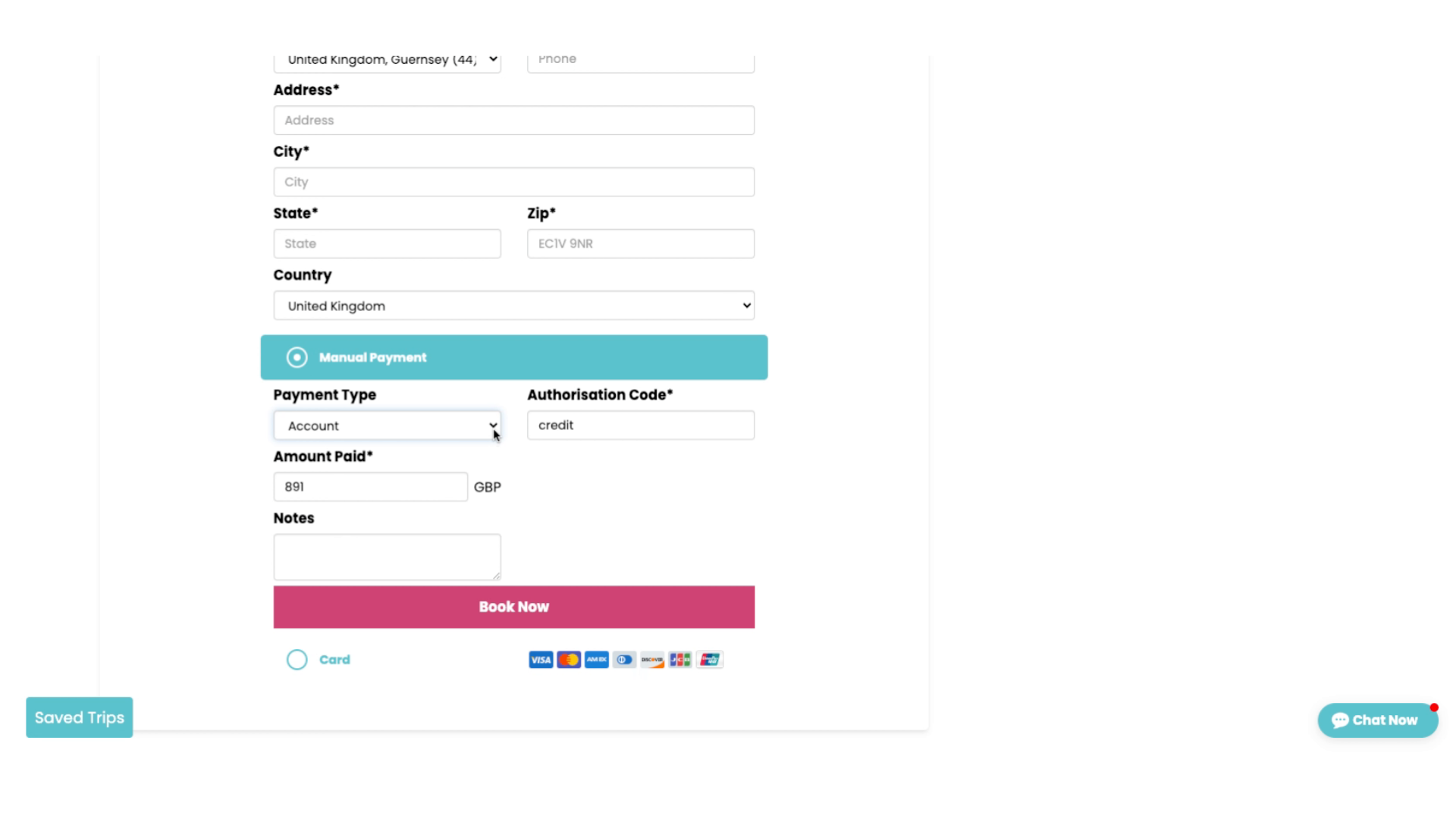 The Agent can fill in any details and add notes as required