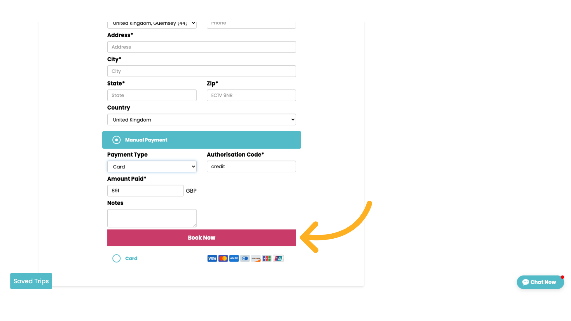 And continue with making the Booking