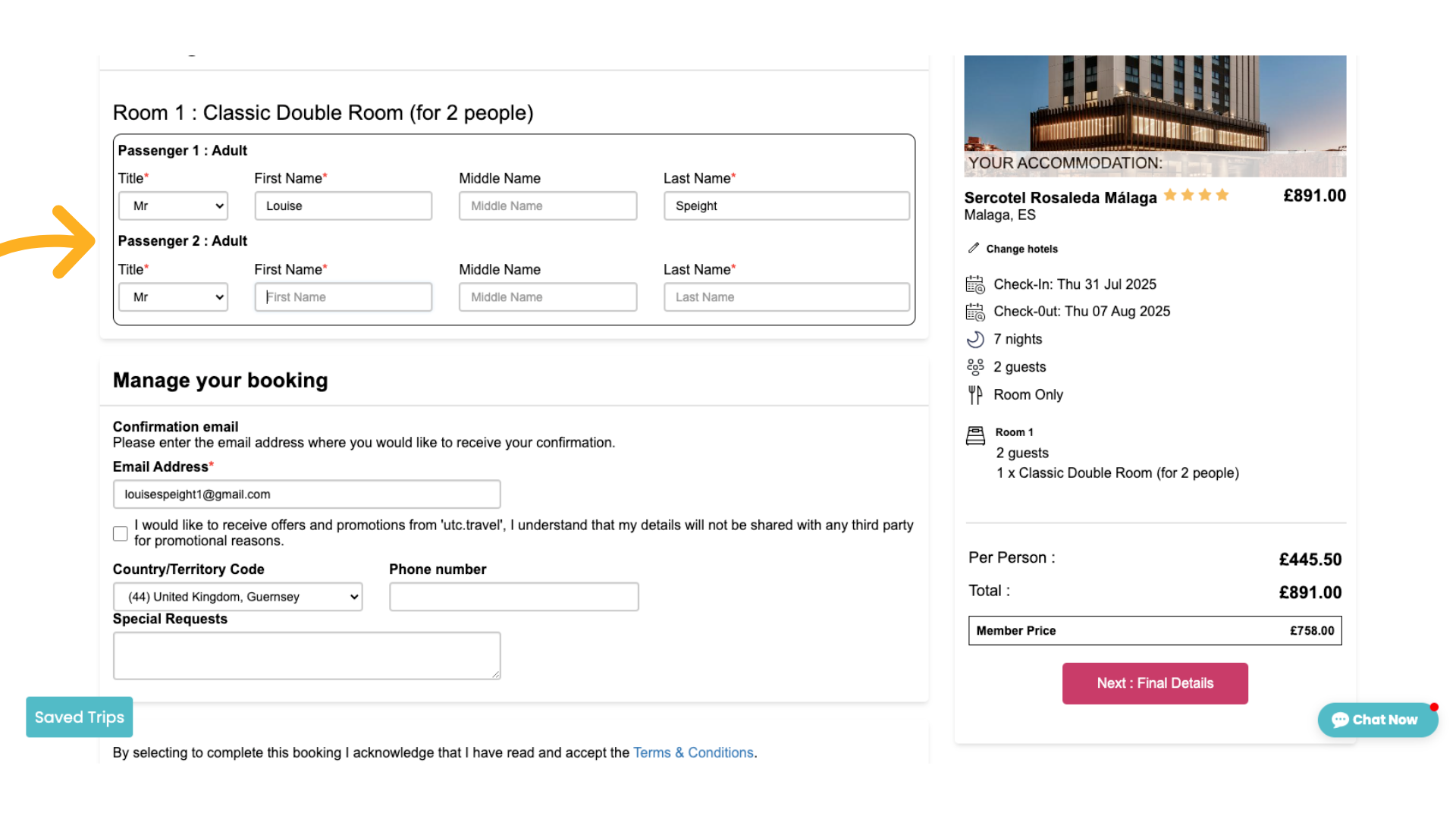 Complete details for all Passengers