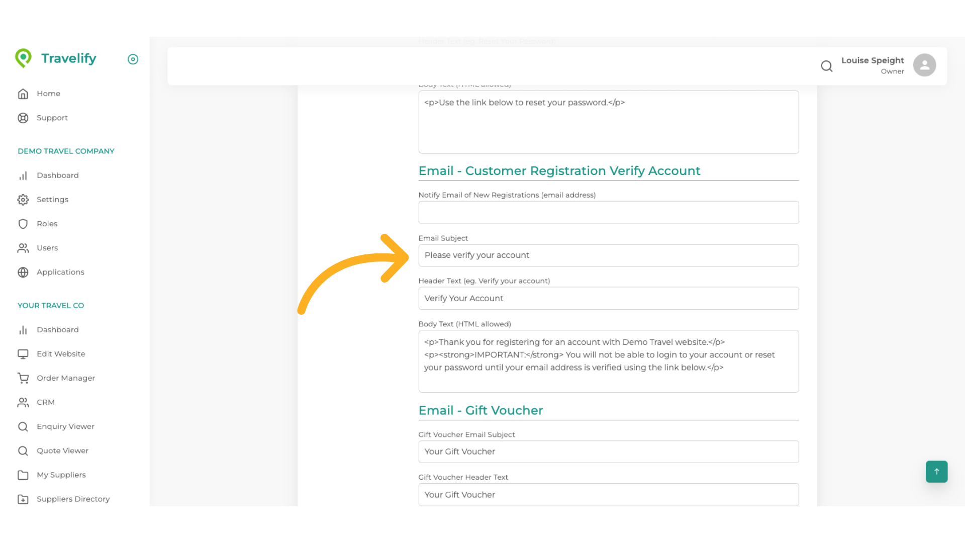 You can edit the Email Subject