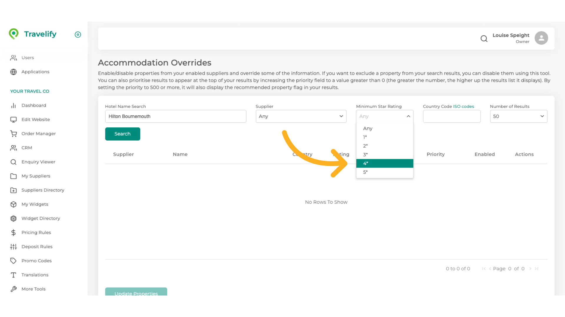 Select from the dropdown
