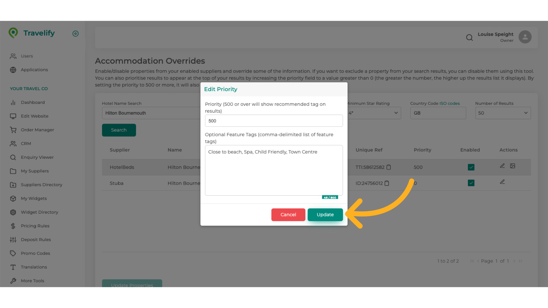 Click 'Update' to save your changes