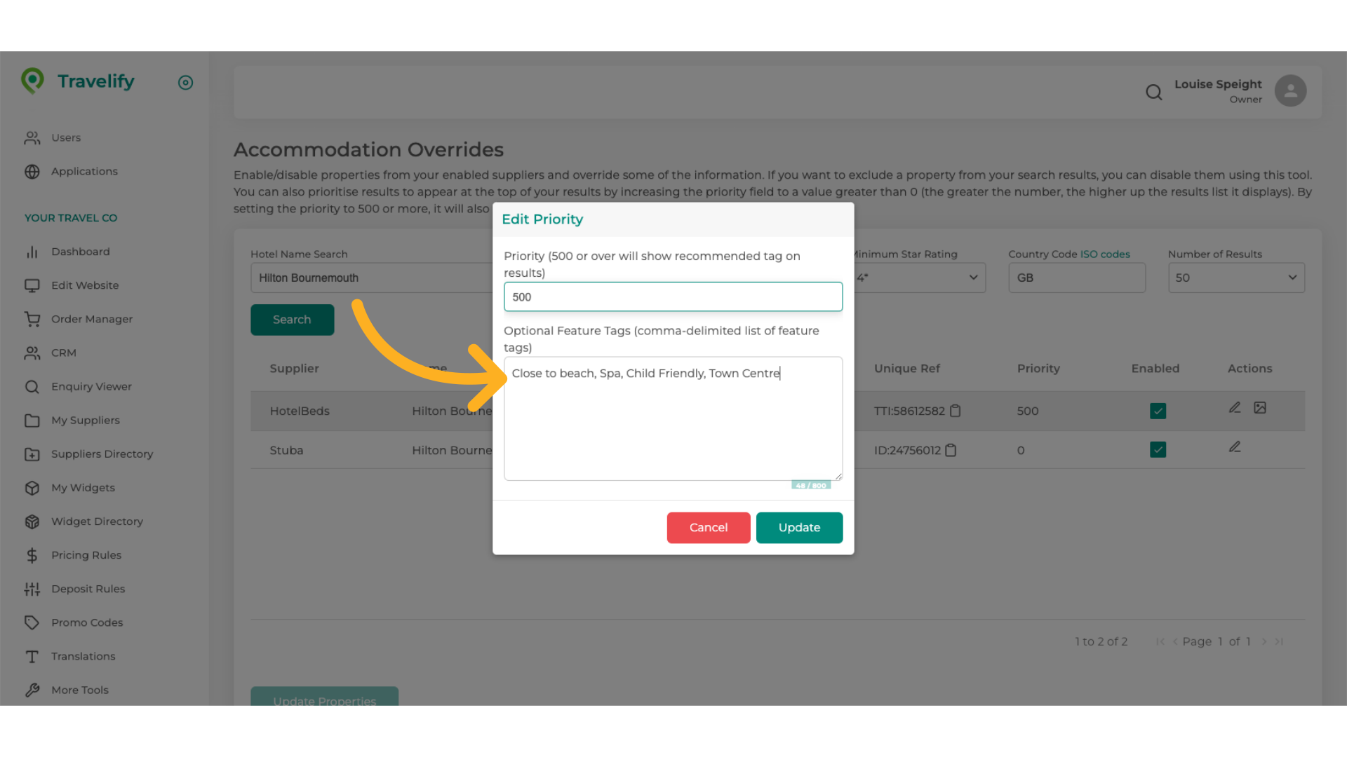 Here you can add your tags