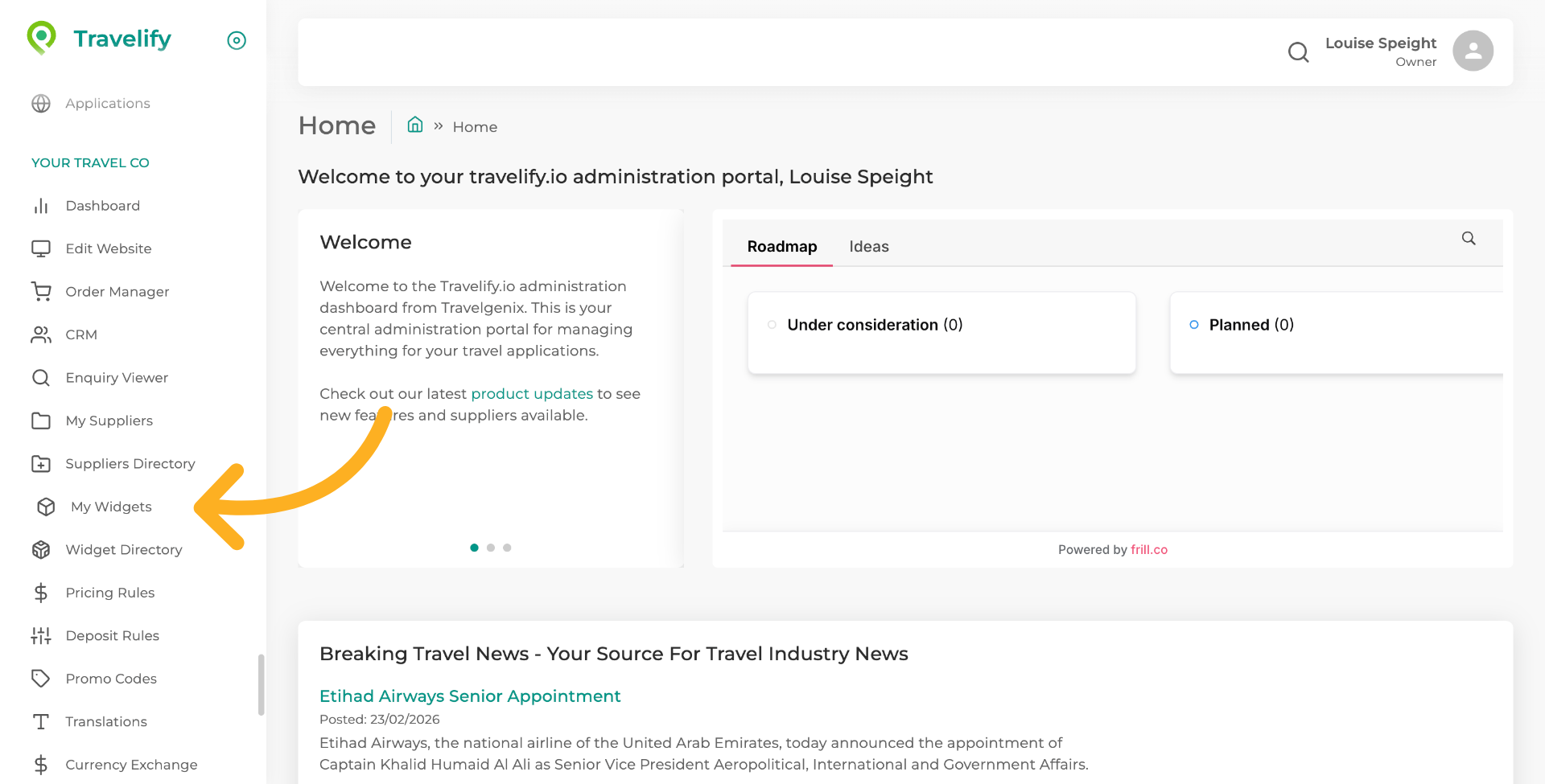 Open My Widgets Section