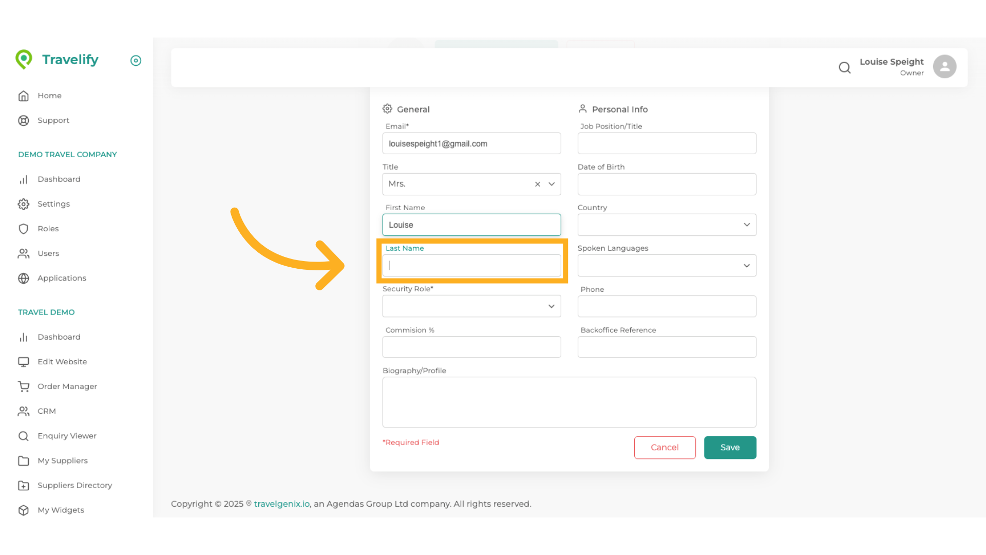 Click here to add User's Last Name
