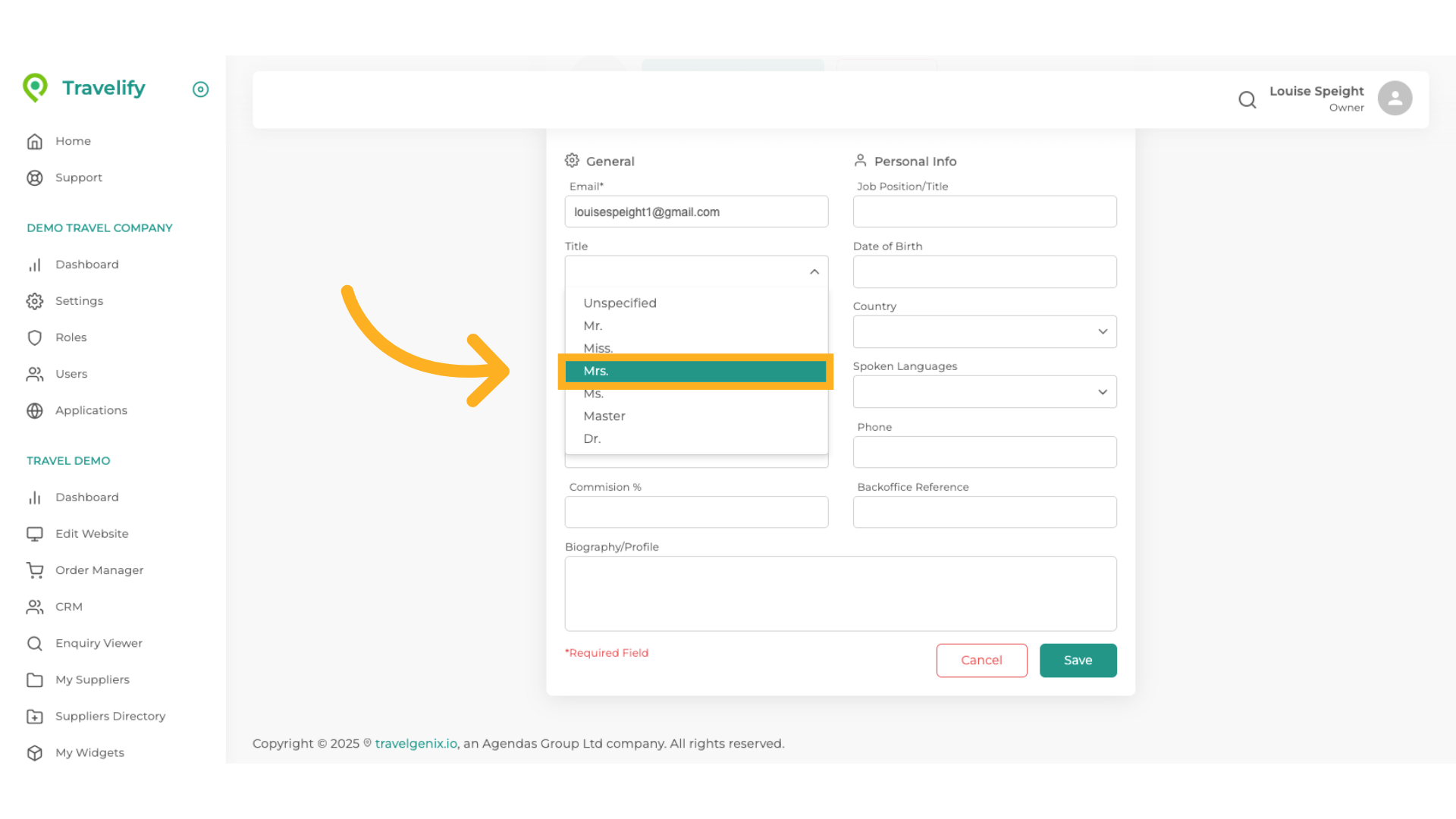 Choose the appropriate title for the User