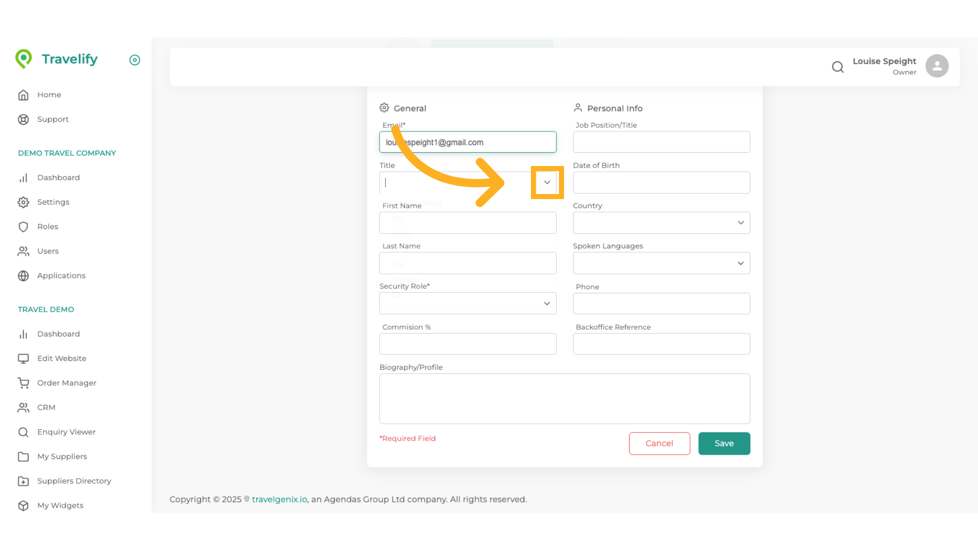 Select title from dropdown