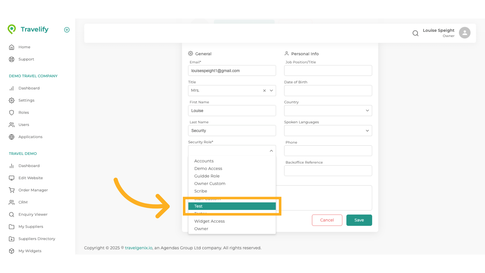 Click appropriate Role