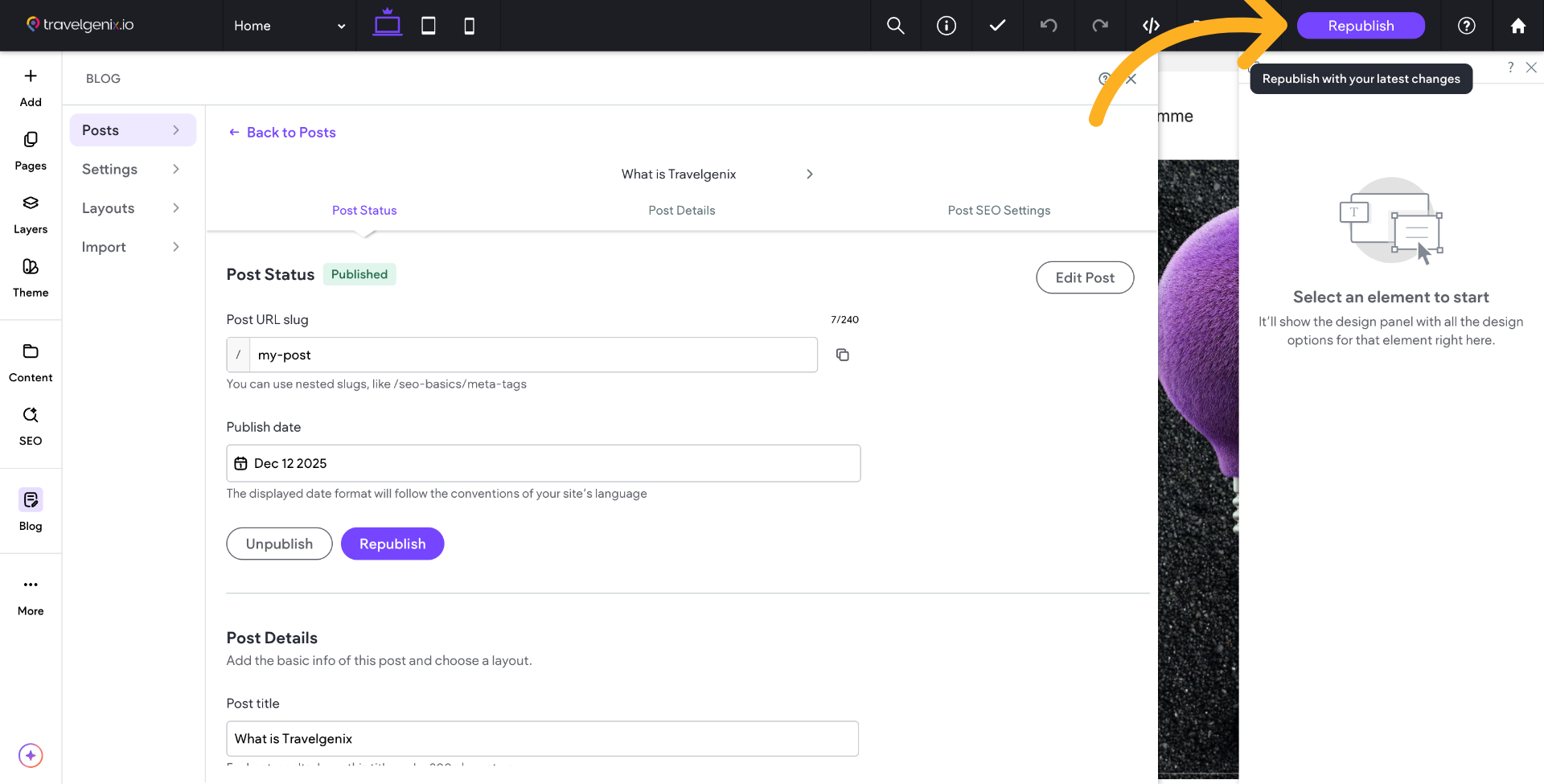 Once you are happy with all changes you need to click Republish