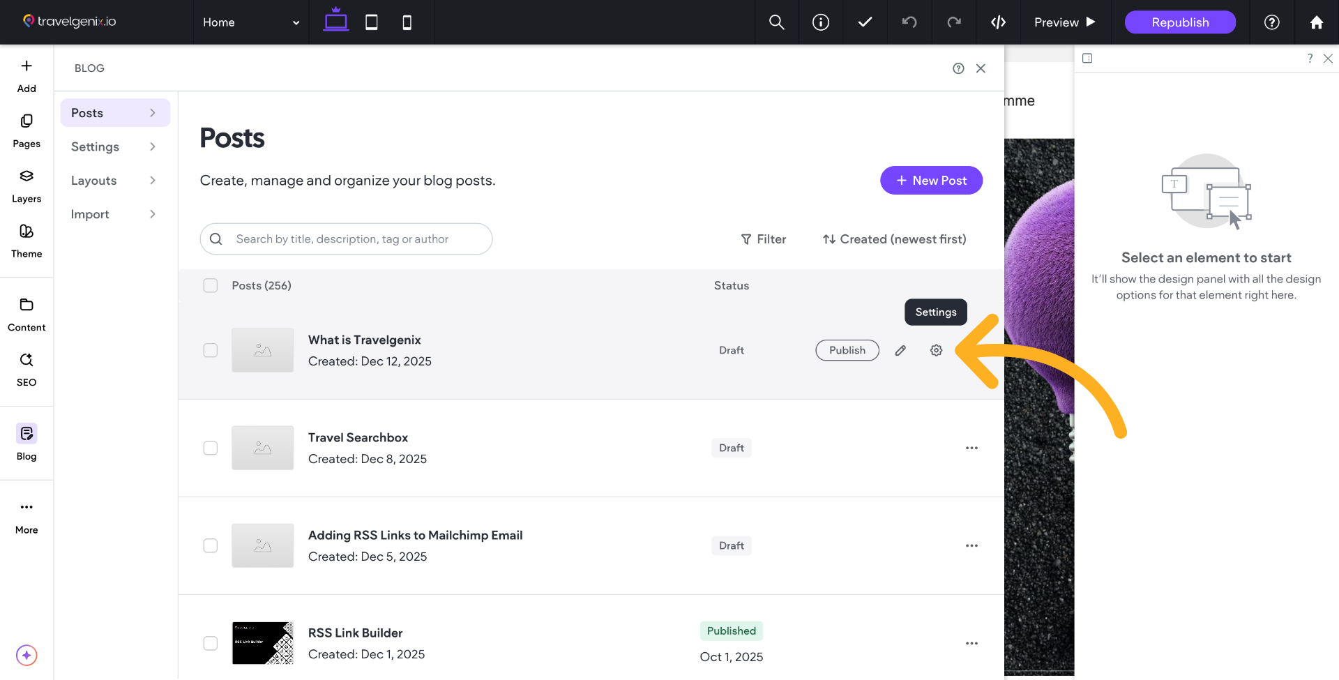 Click the Settings wheel to make further edits