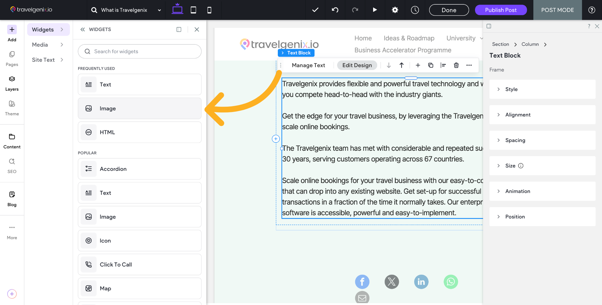 Make your selection from the list of optional widgets