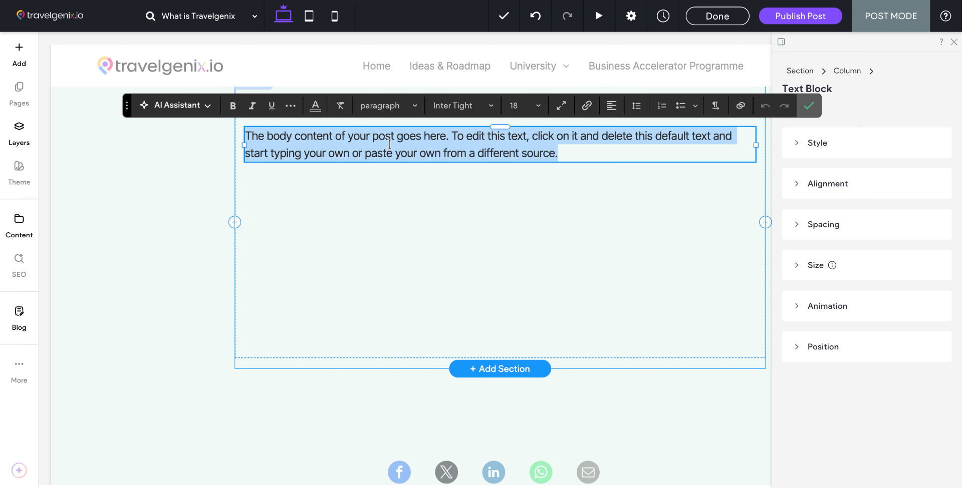 Enter Body Content Text