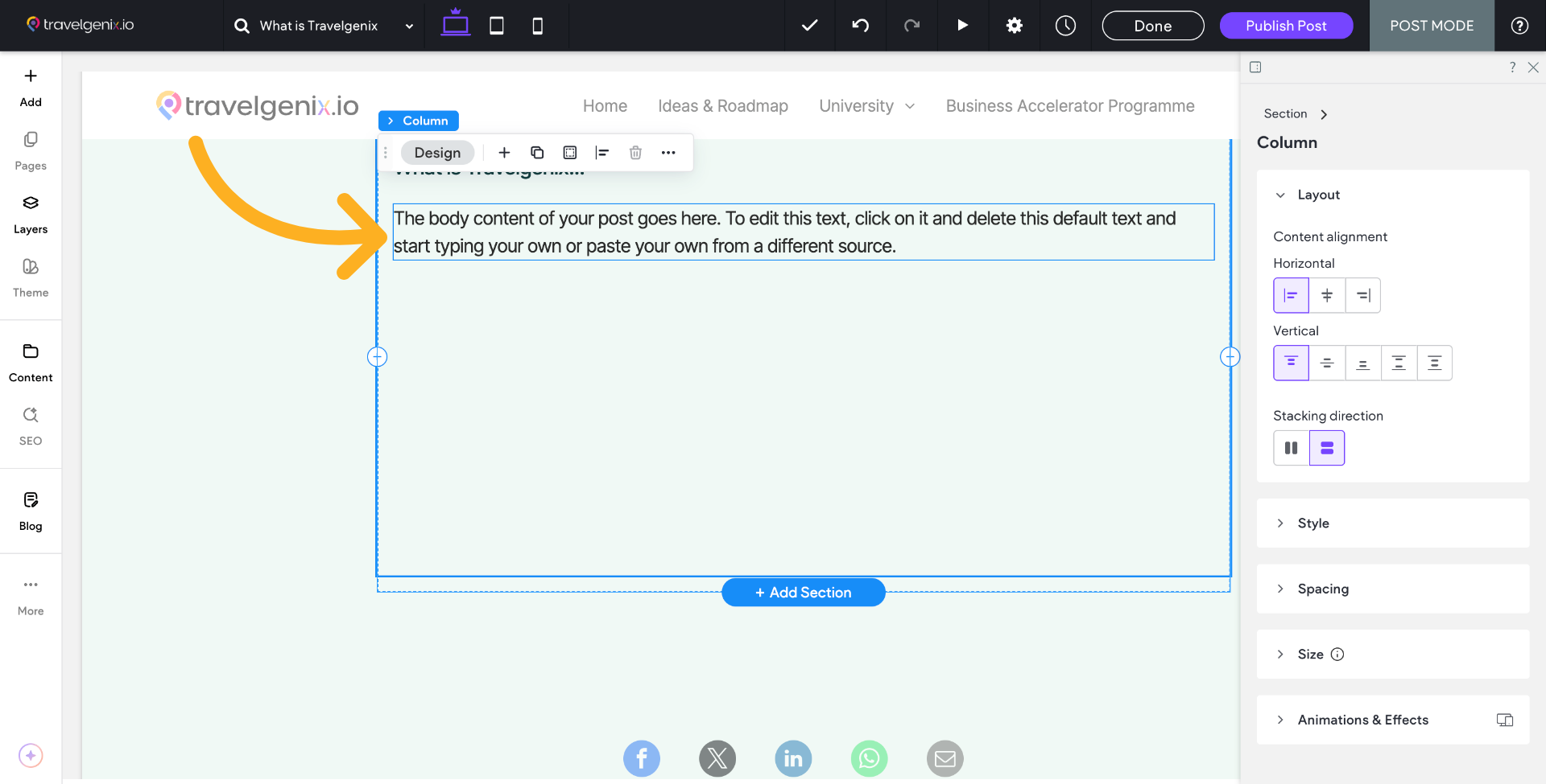 Select Body Content Area