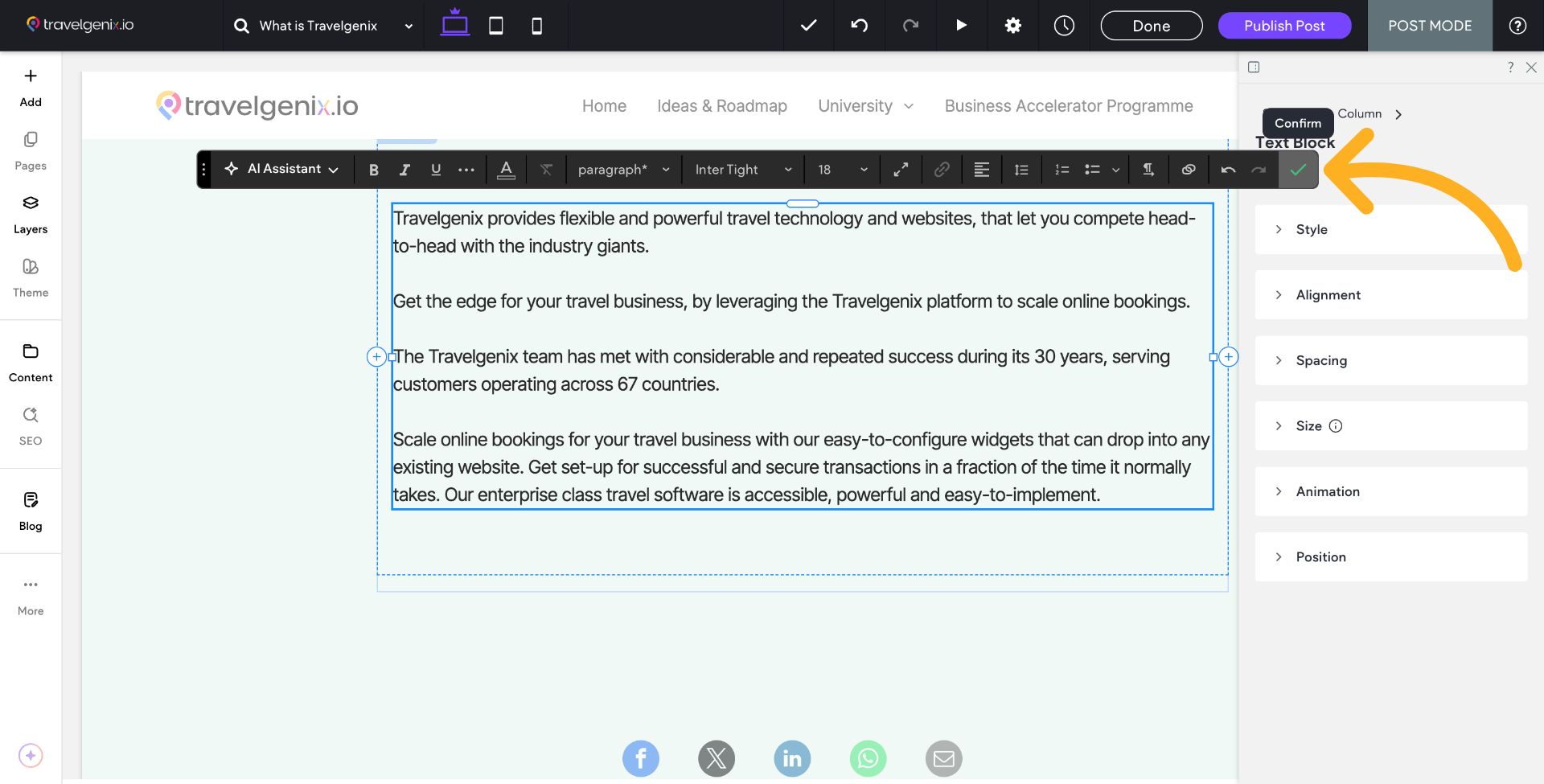 As before use the toolbar to make any edits to your text