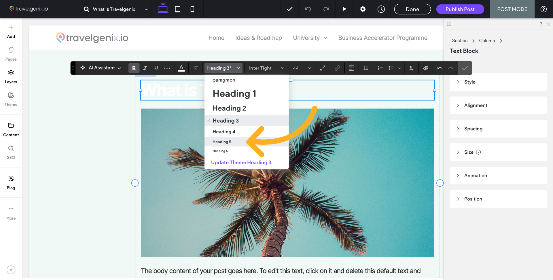 We've selected Heading 5